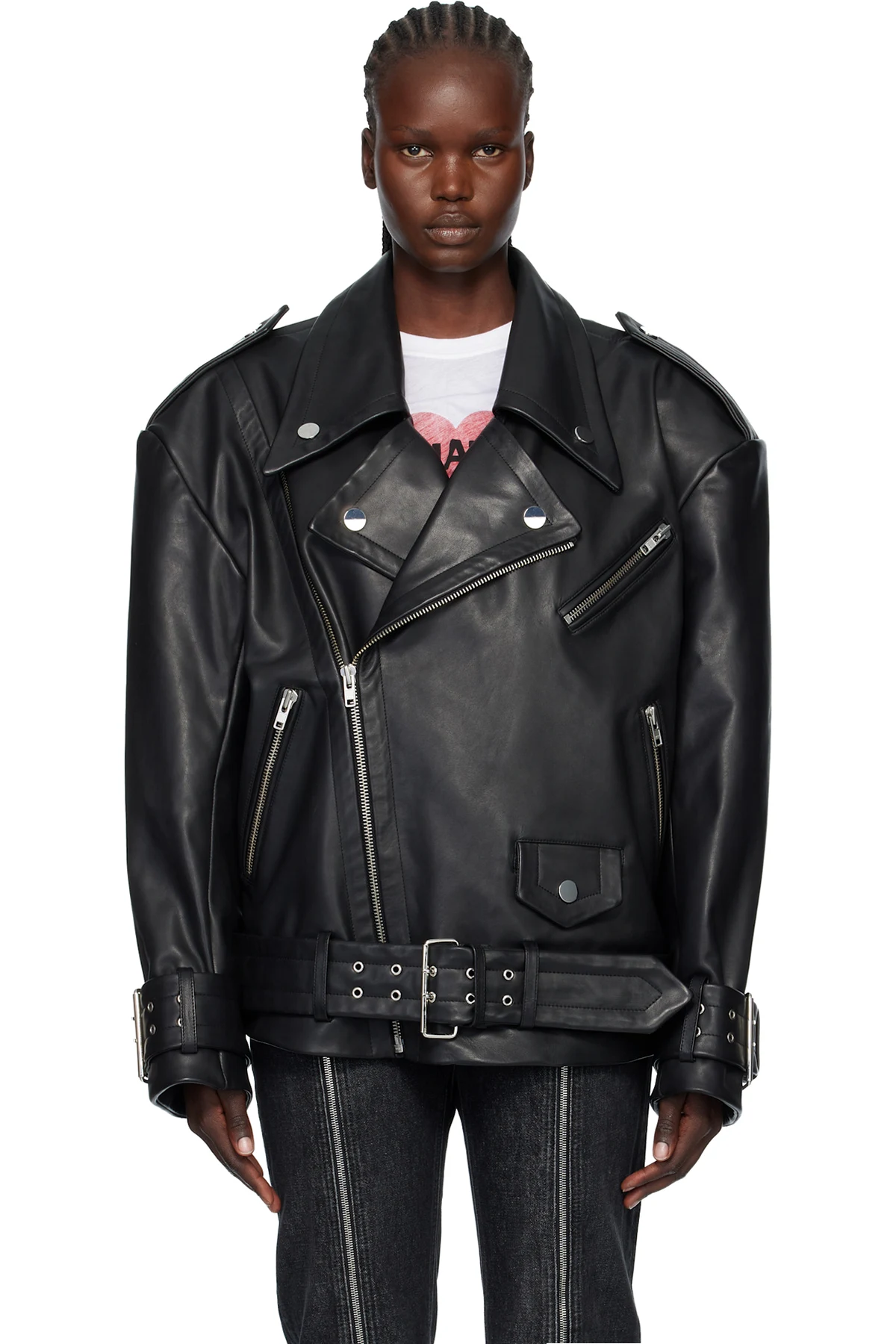 Black Oversized Moto Leather Jacket