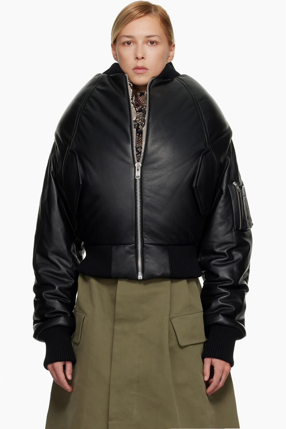 Black 'Over The Shoulders' Leather Bomber Jacket