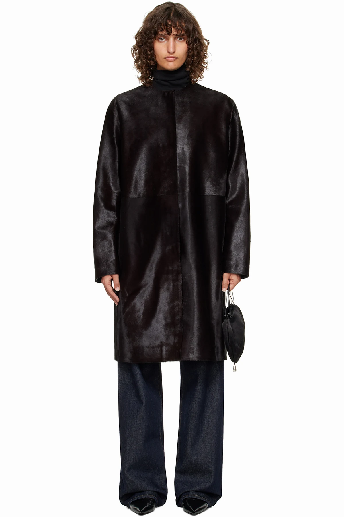 Brown Miller Pony Effect Leather Coat