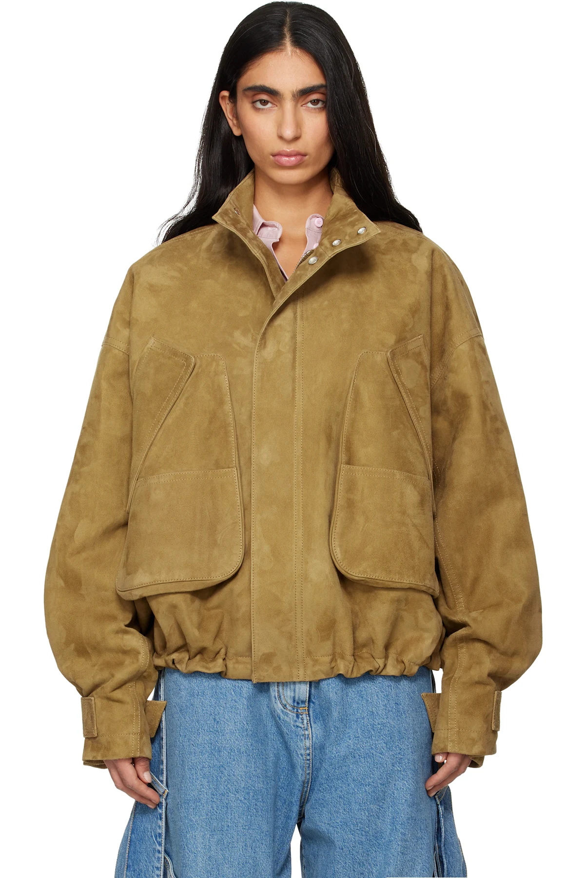 Tan Suede Bomber Jacket