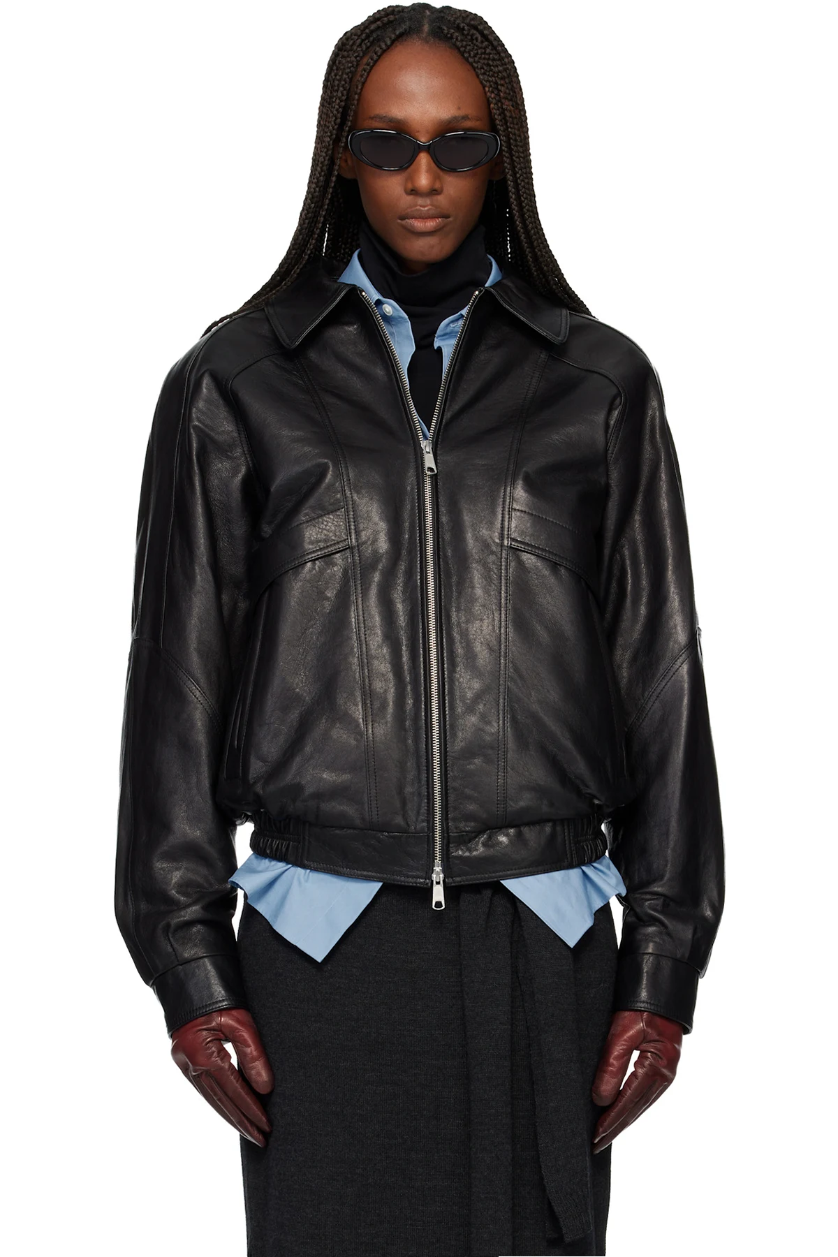 Black Vegetable Tanned Lamb Leather Zip Jacket