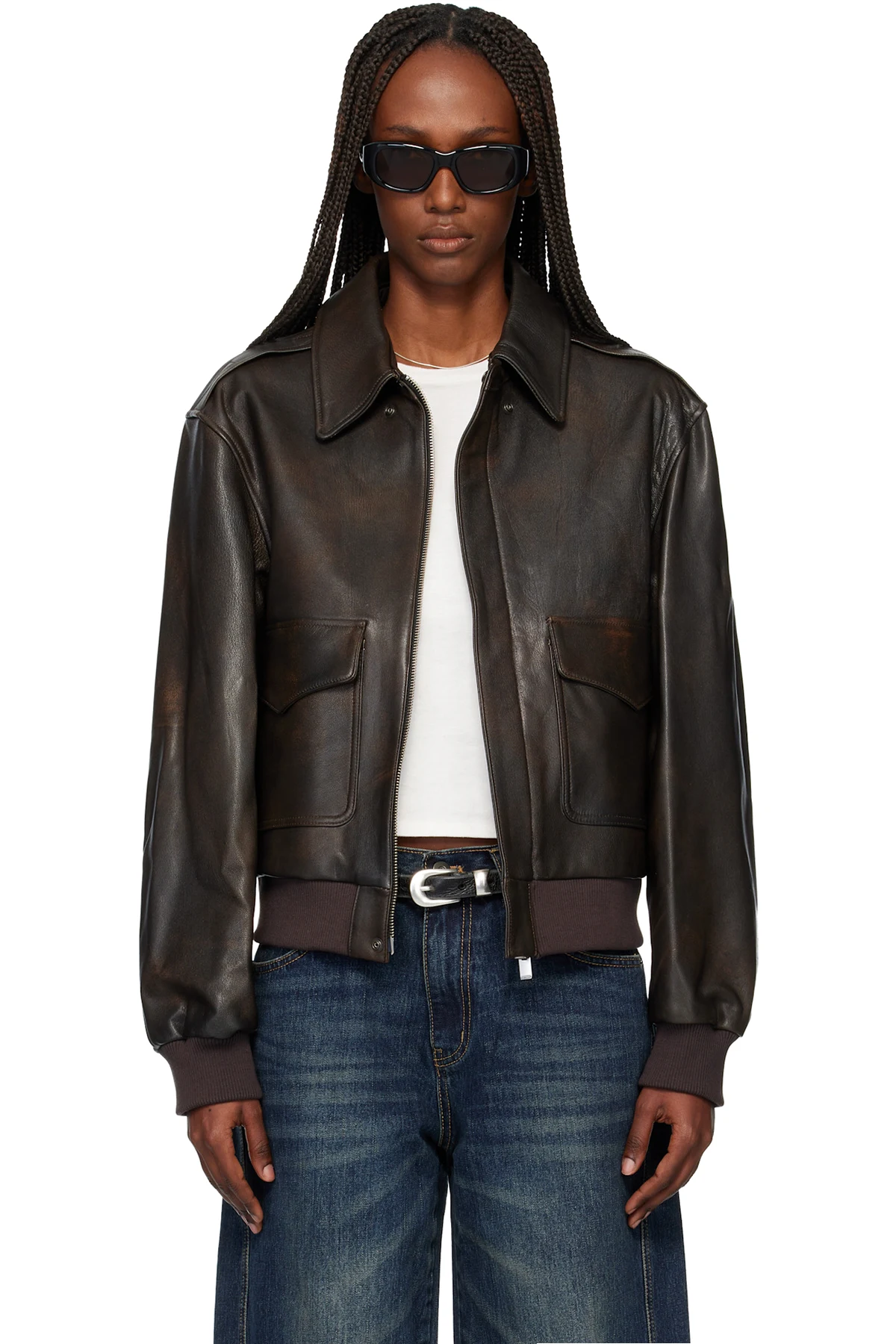 Brown Goat Leather Aviator Jacket