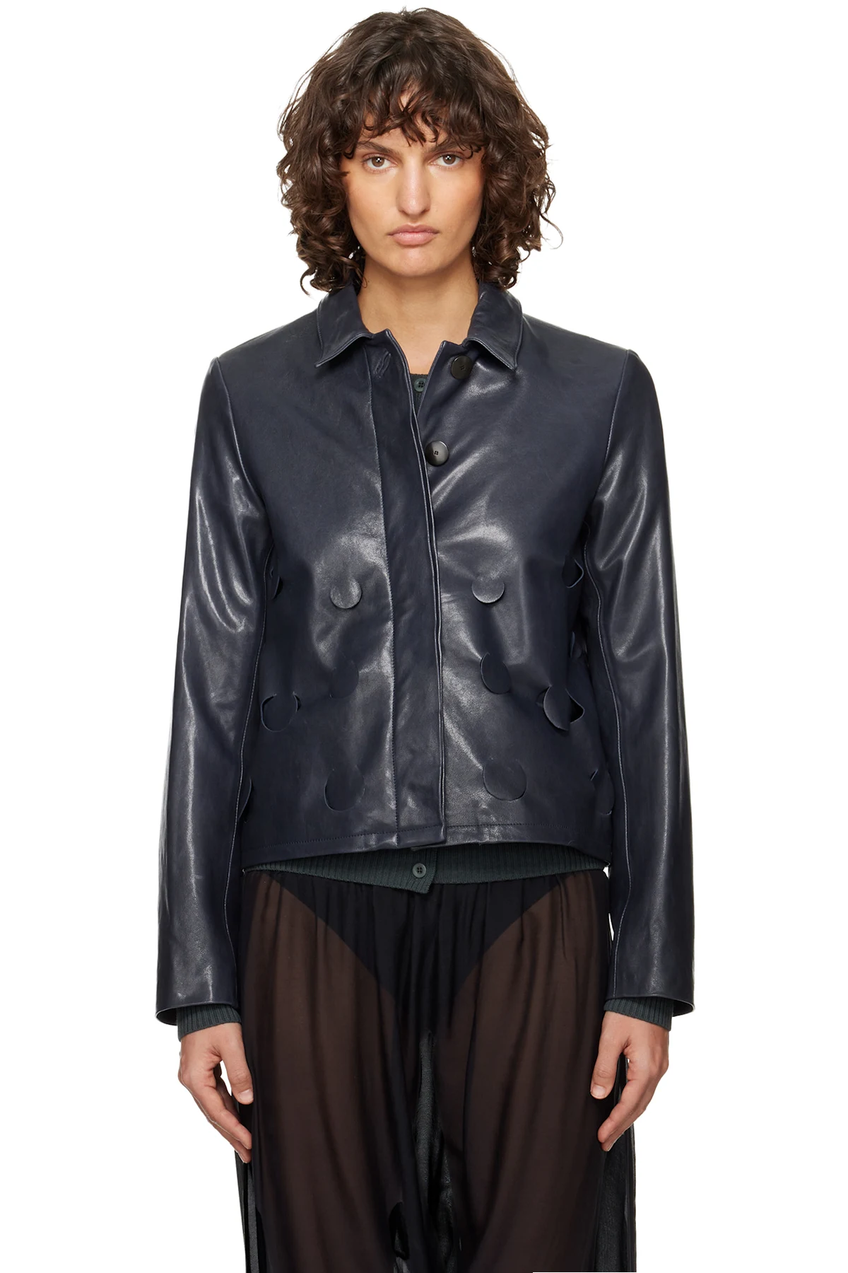 Navy Candela Leather Jacket