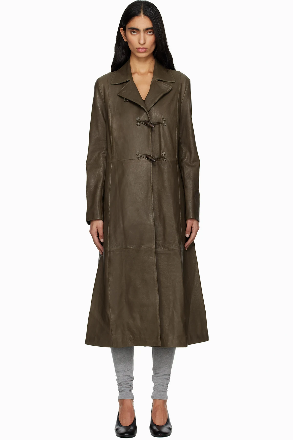 Khaki Nolan Leather Coat