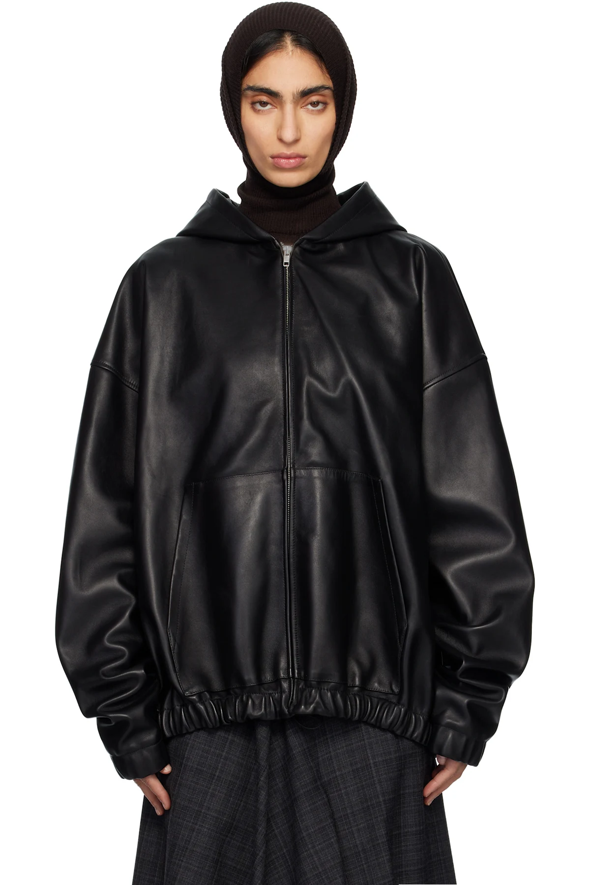 Black Leather Hoodie Jacket