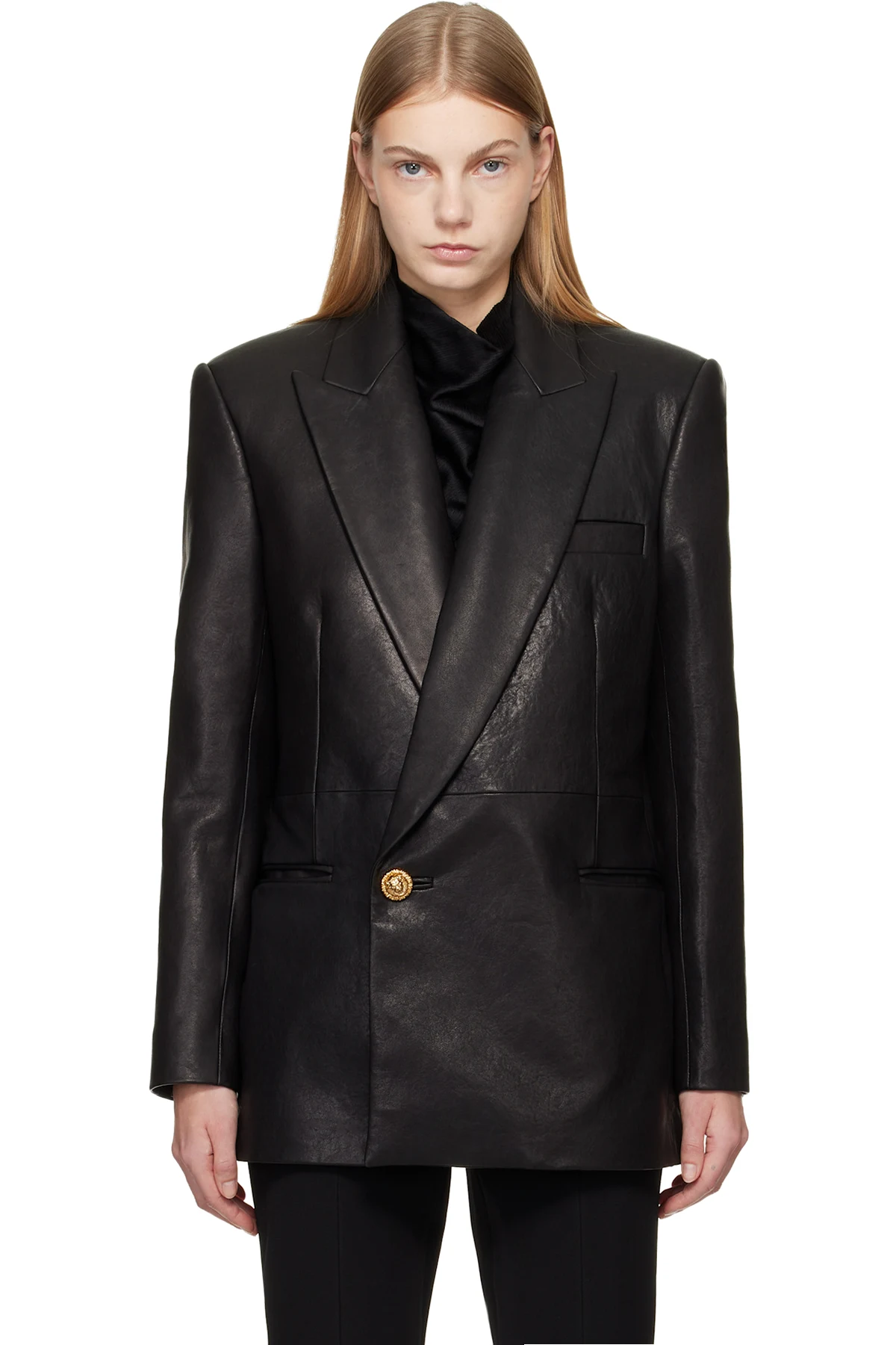 Black Tailored Lambskin Long Blazer