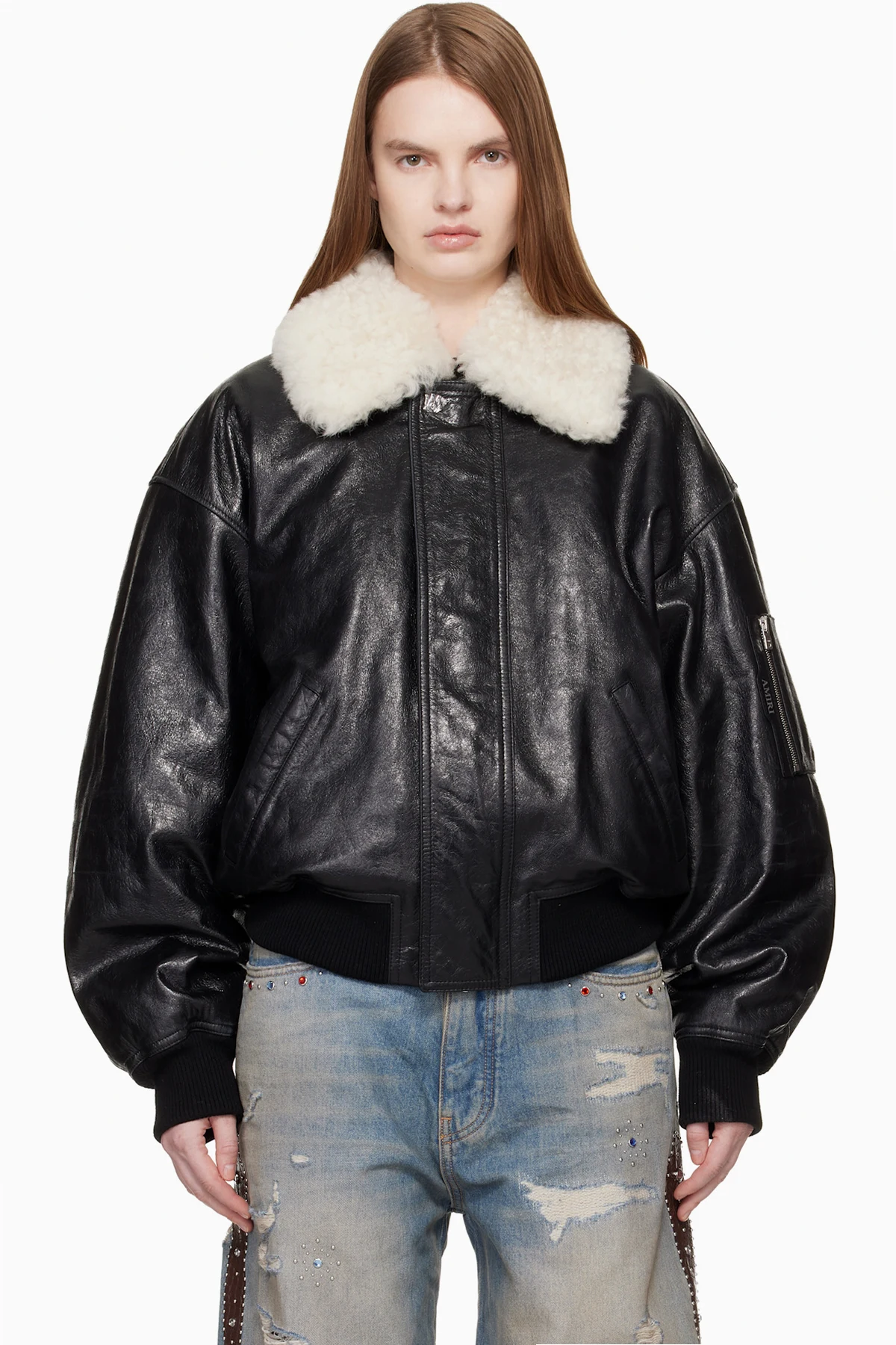 Black MA Quad Leather Bomber Jacket