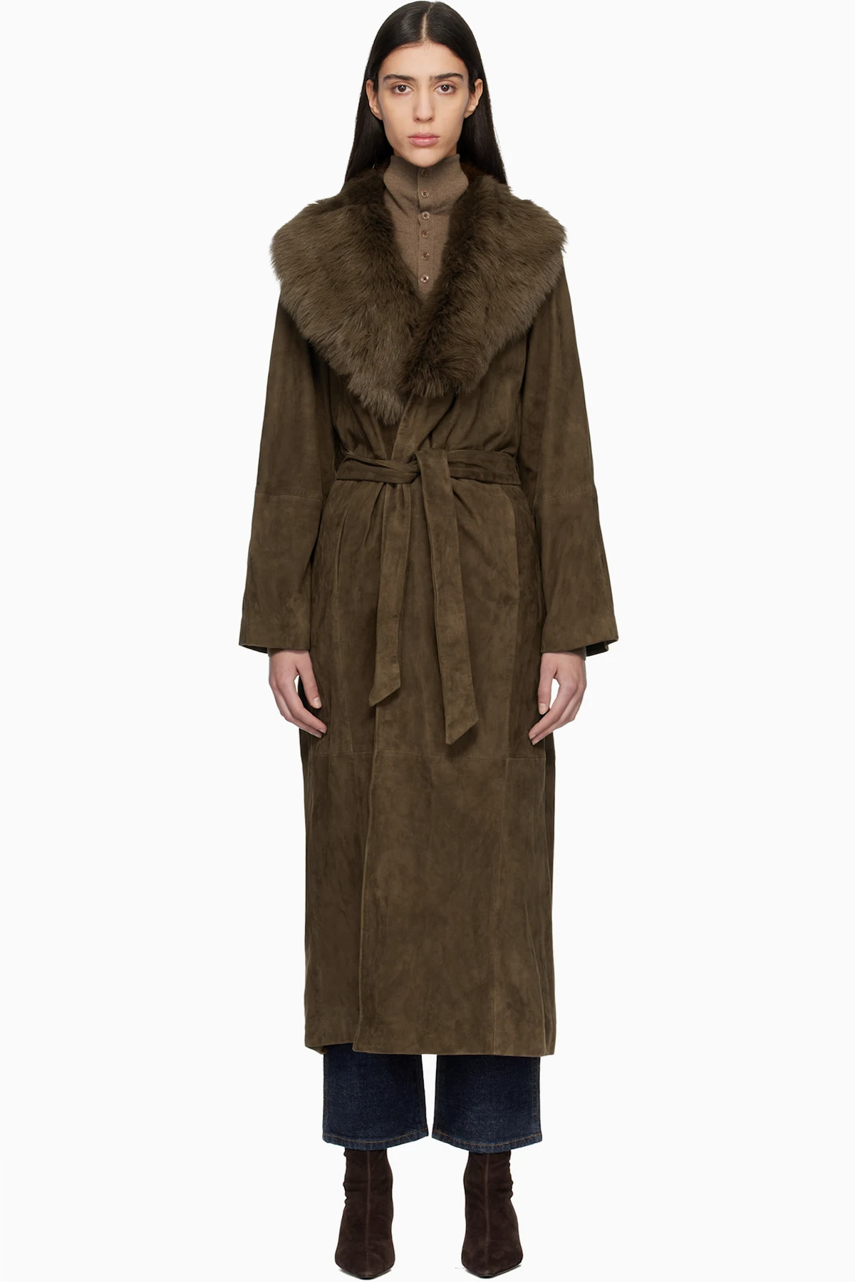 Khaki Briona Luxurious Suede Coat
