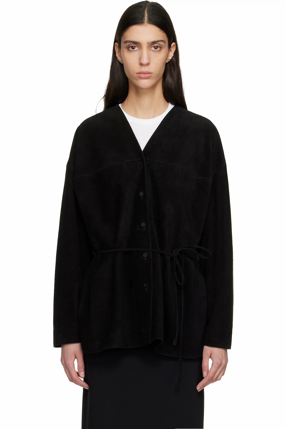 Black Collarless Suede Jacket