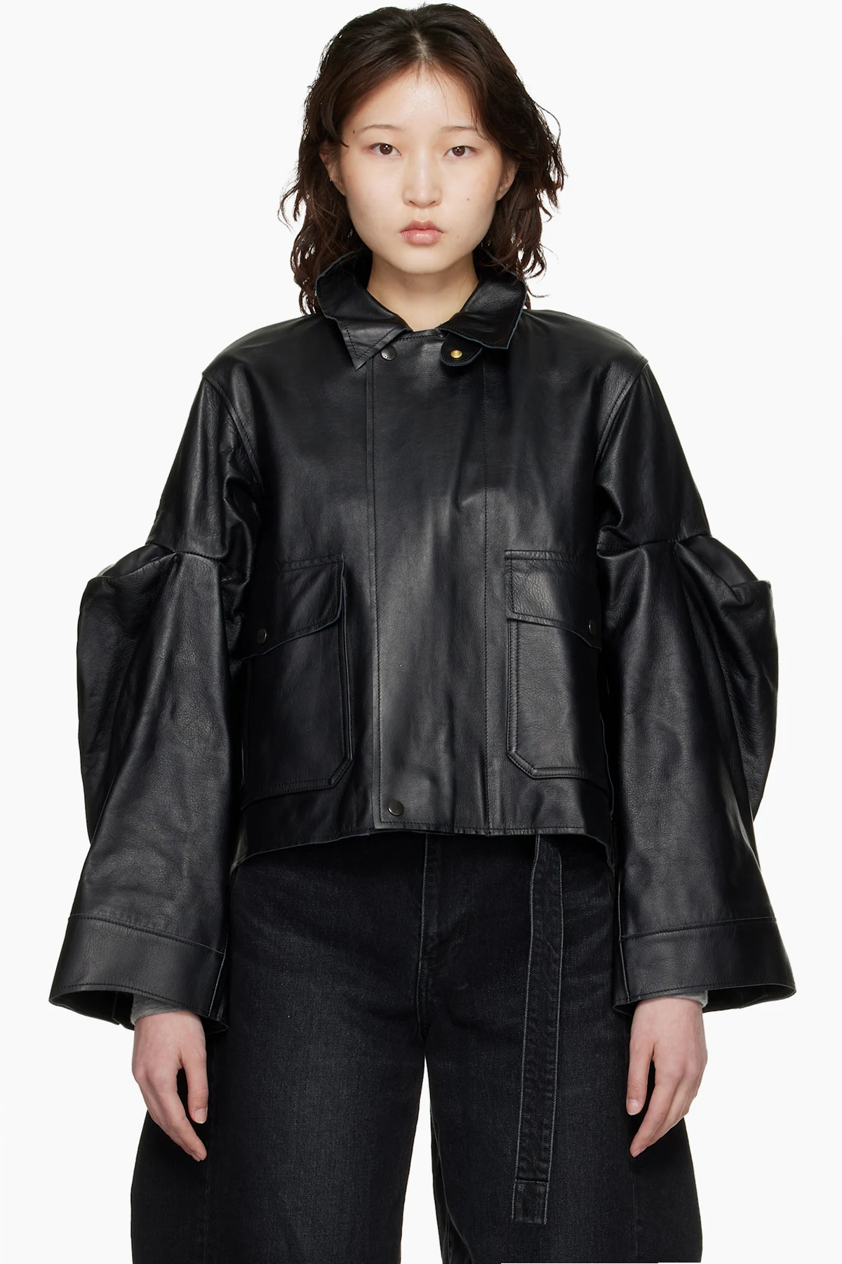 Black Leather Blouson Jacket