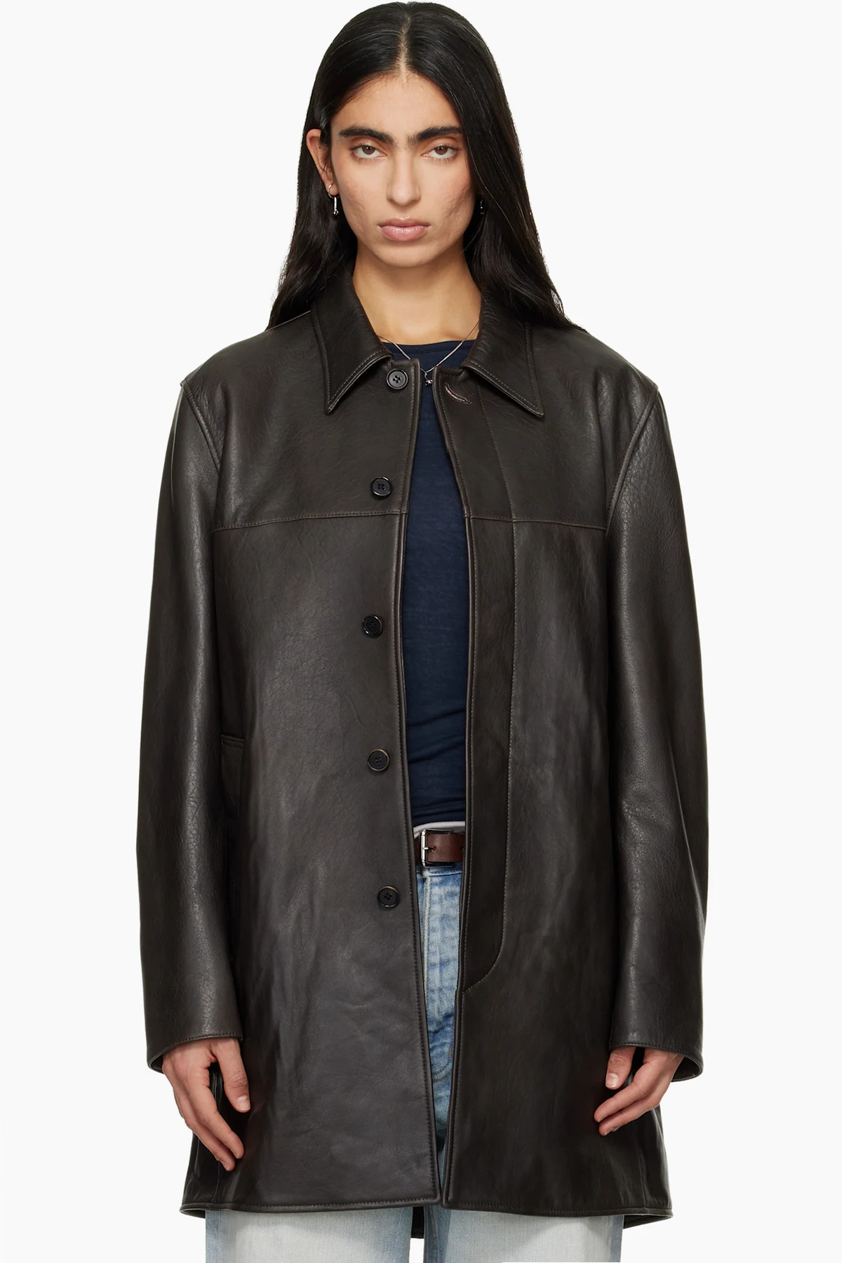 Brown Aged Lamb Leather Car Coat