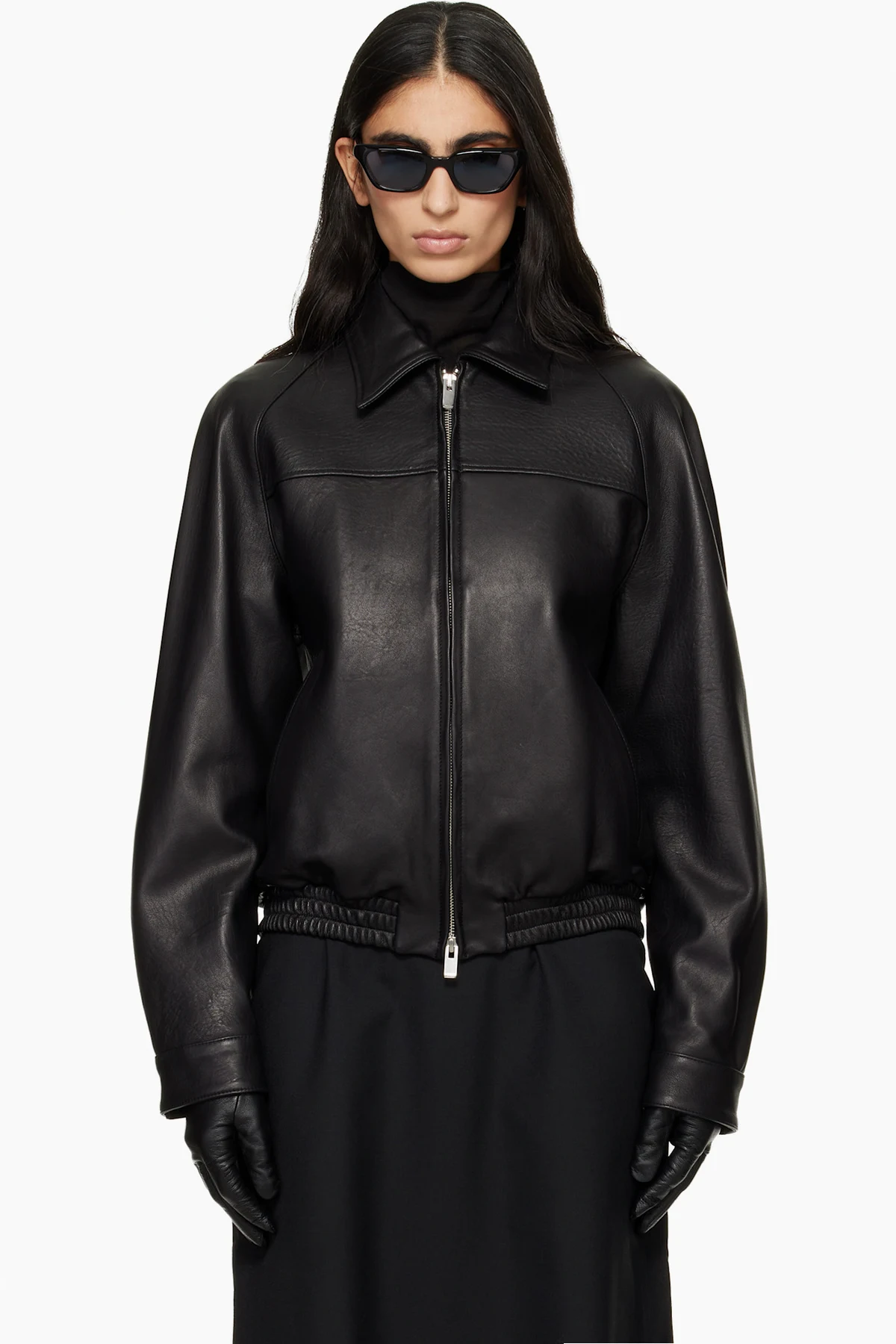 Black Vintage Lamb Leather Bomber Jacket