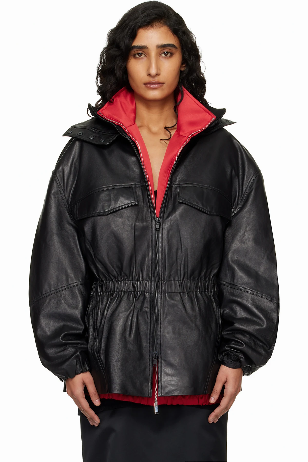 Black Carnaby Funnel Neck Leather Jacket