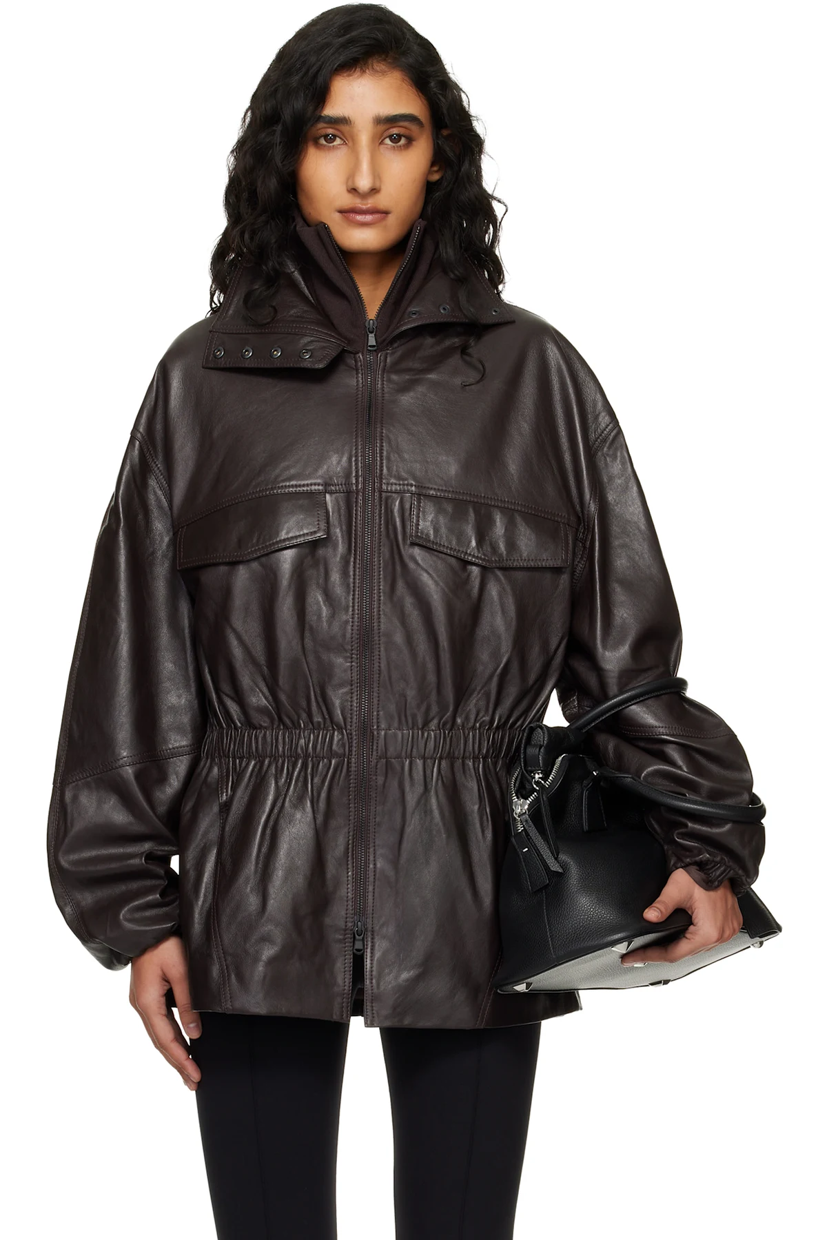 Burgundy Carnaby Funnel Neck Leather Jacket