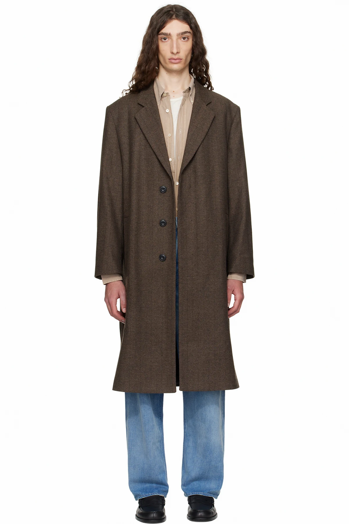 Brown Regular-Fit Concealed Closure Coat