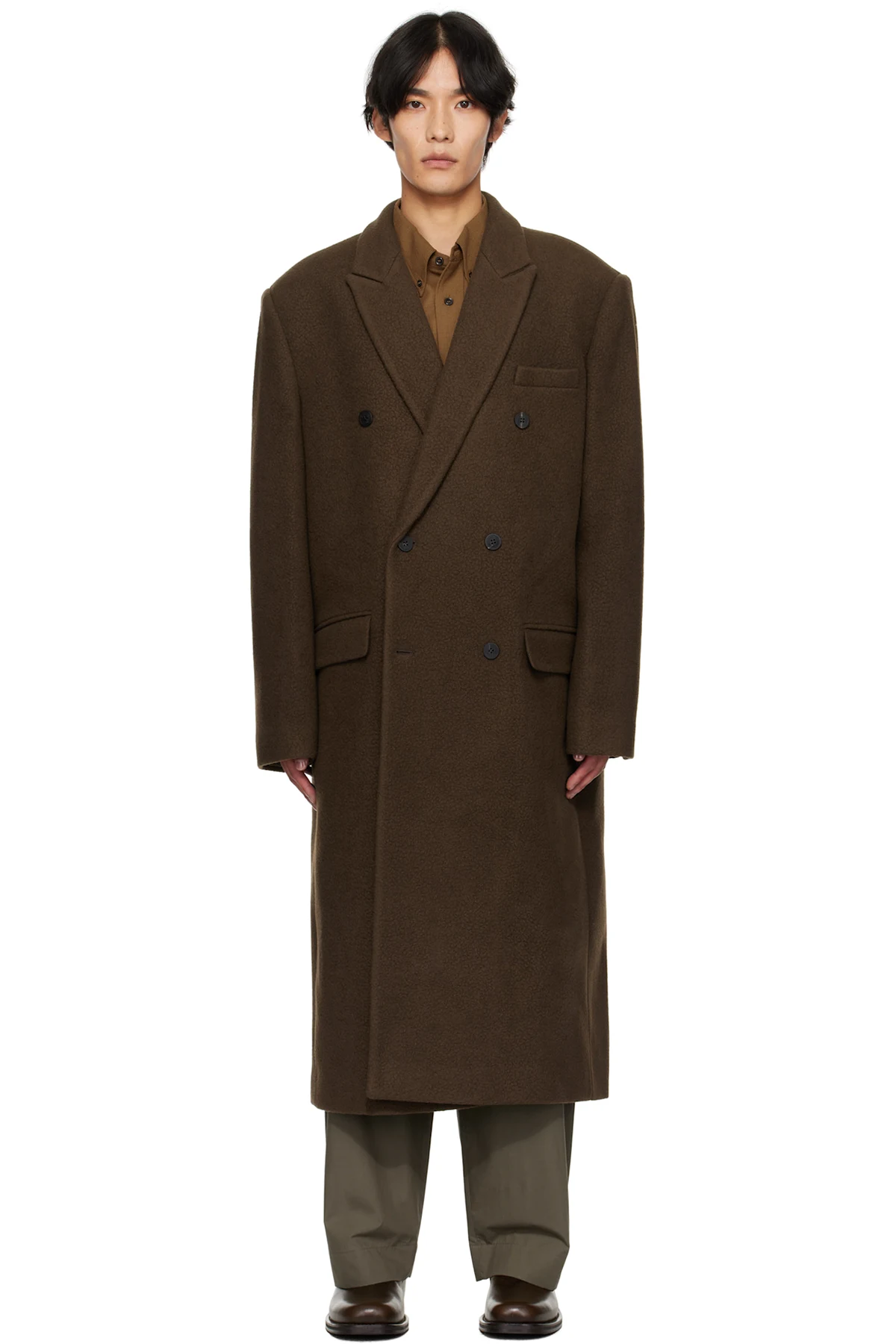 Brown Double-Breasted Long Coat