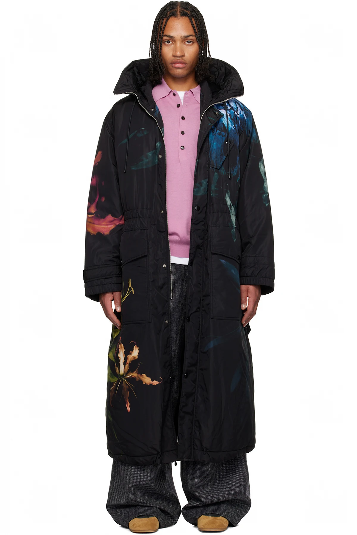 Black Printed Nylon Parka