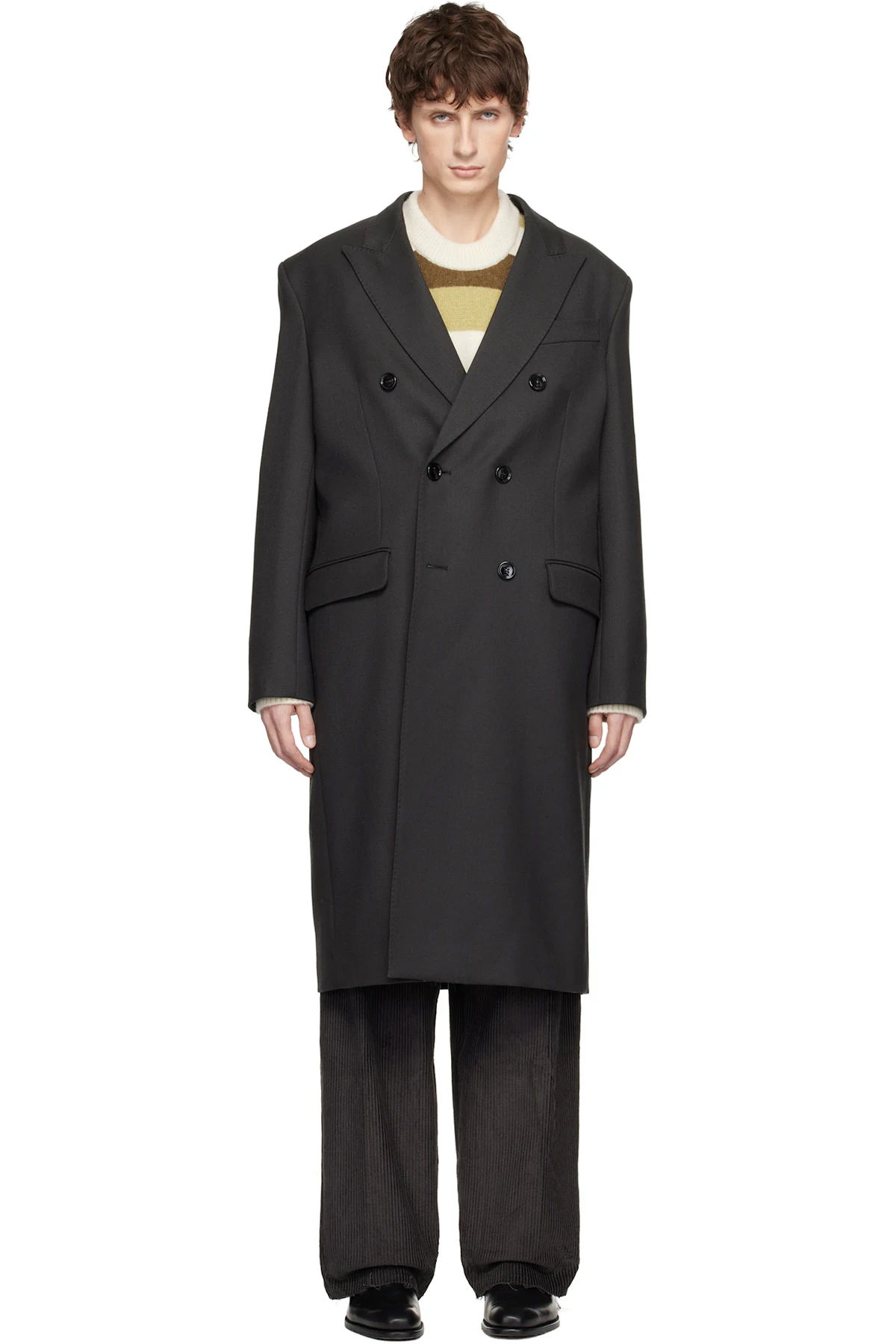 Gray Wool Double Breasted Straight Coat