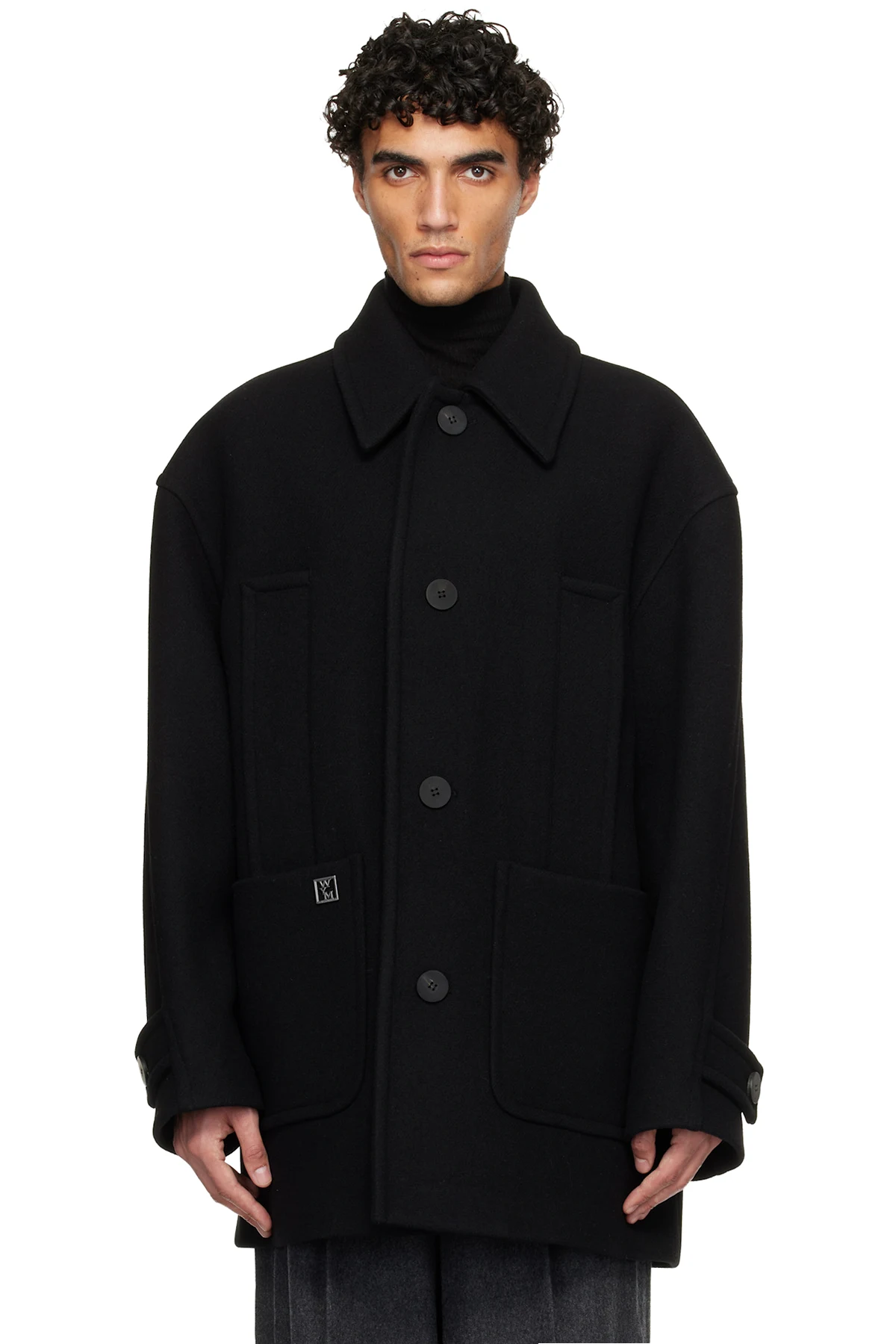 Black Wool Blend Half Coat