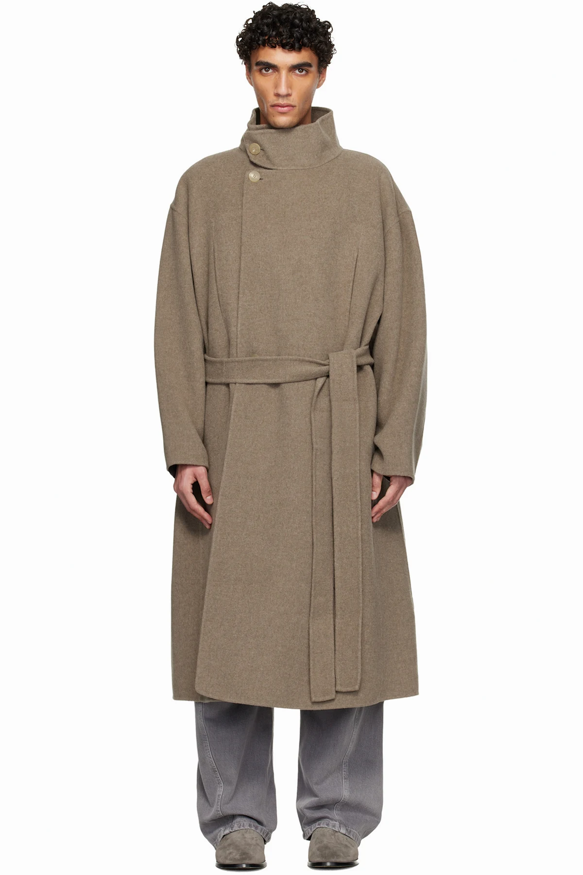 Taupe Wool Cashmere Highneck Coat