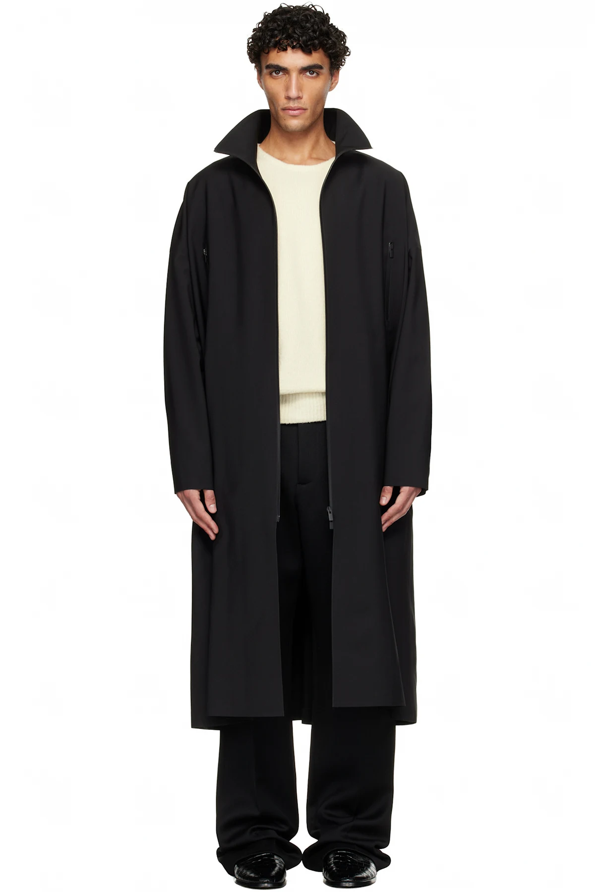 Black Technical Wool Trench Coat