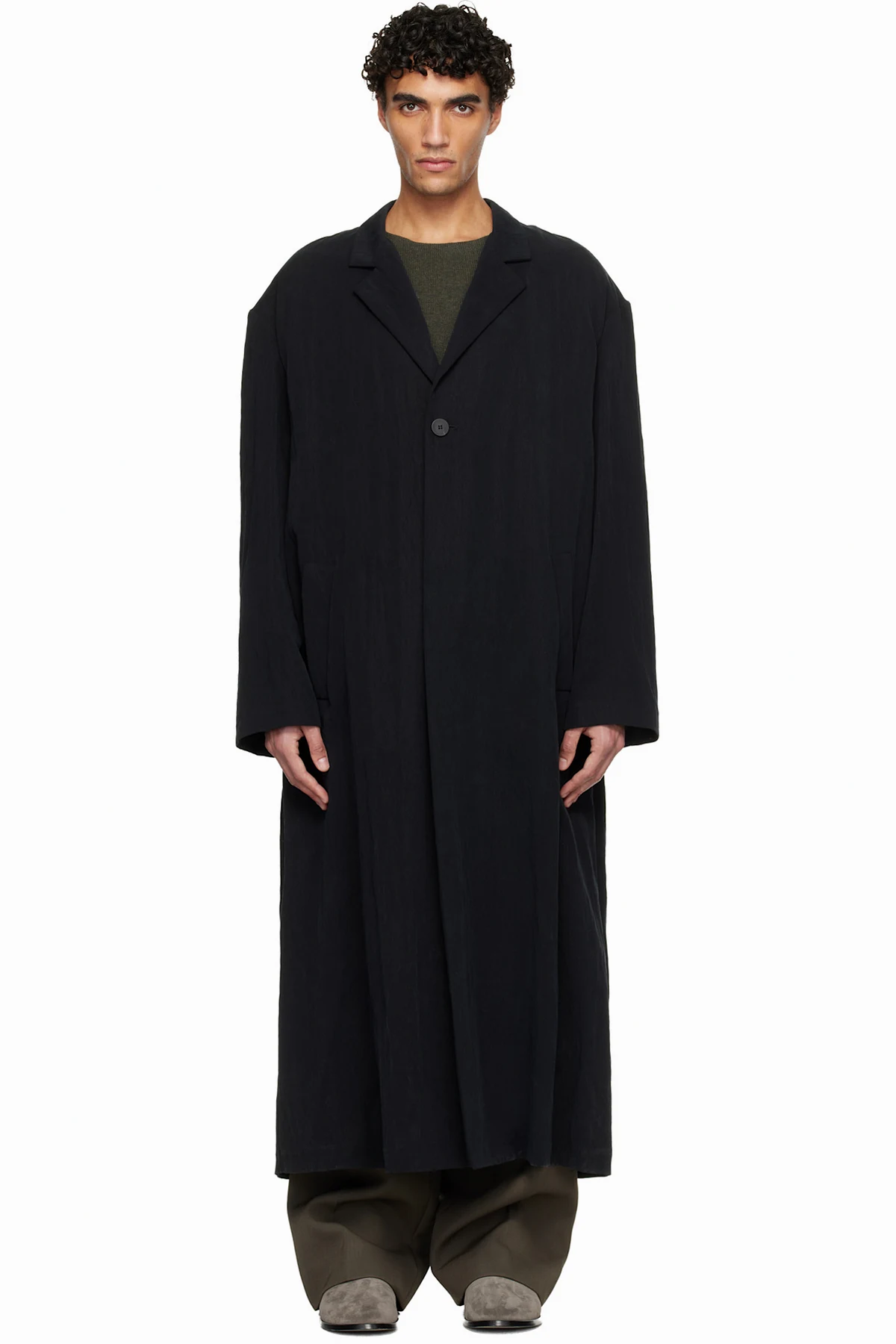 Black Tencel Nylon Classic Unlined Overcoat