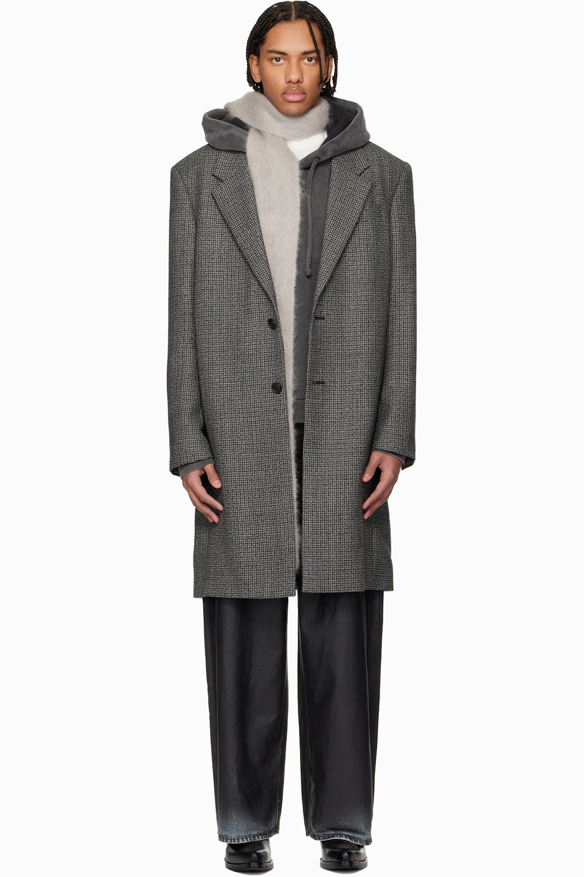 Gray Single-Breasted Wool Coat