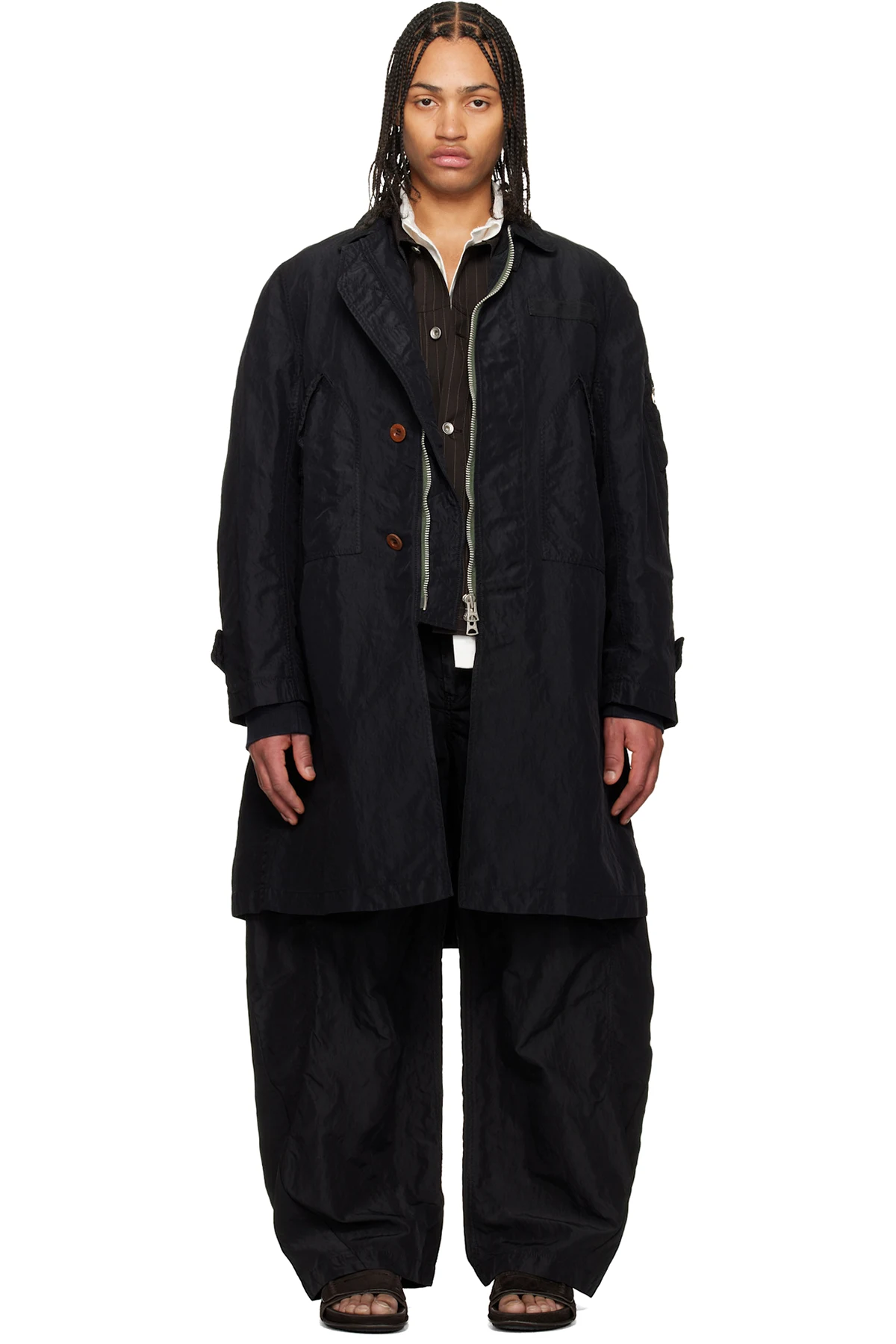 Black Treated Nylon Twill Coat