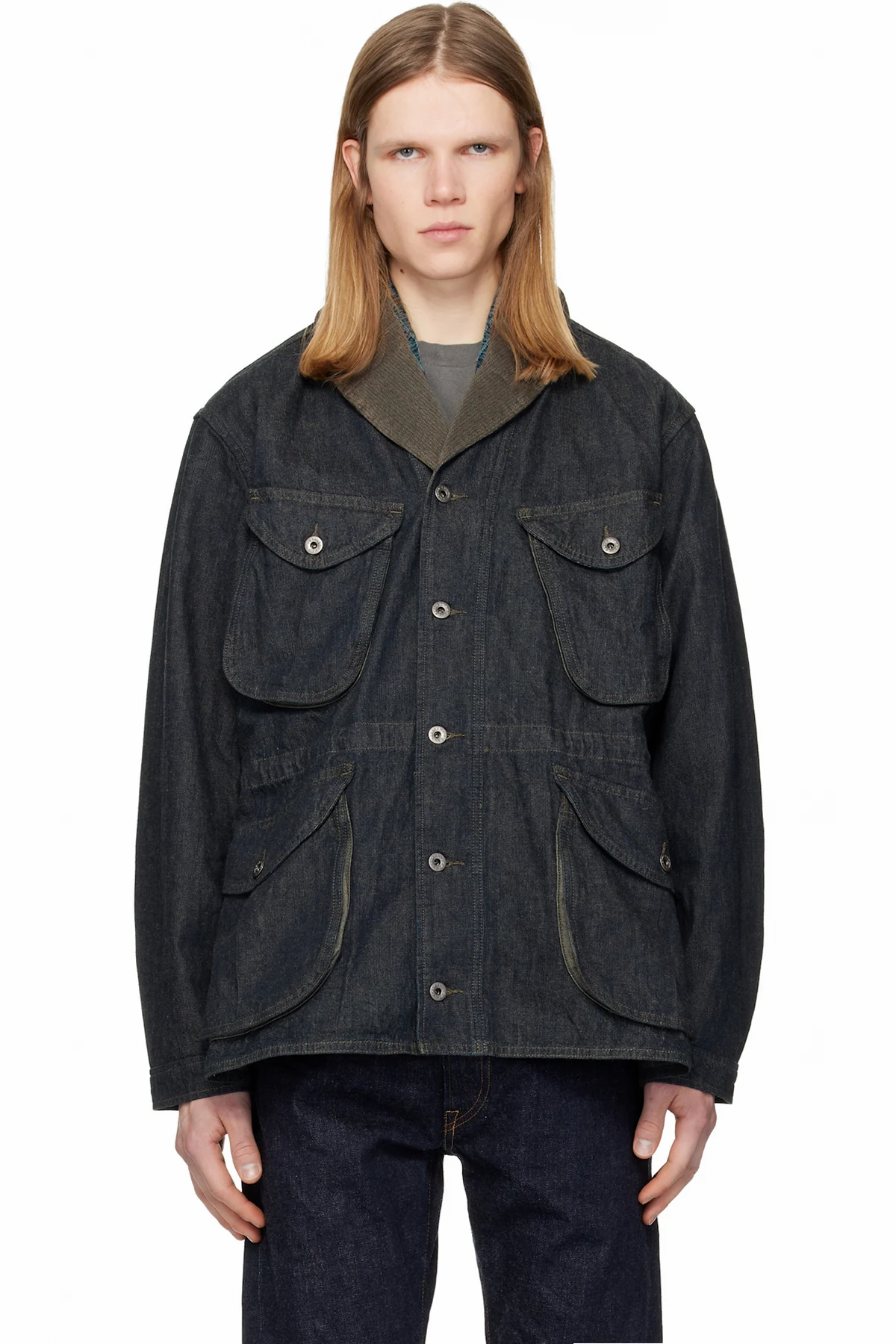 Navy Cotton-Linen Denim Field Jacket
