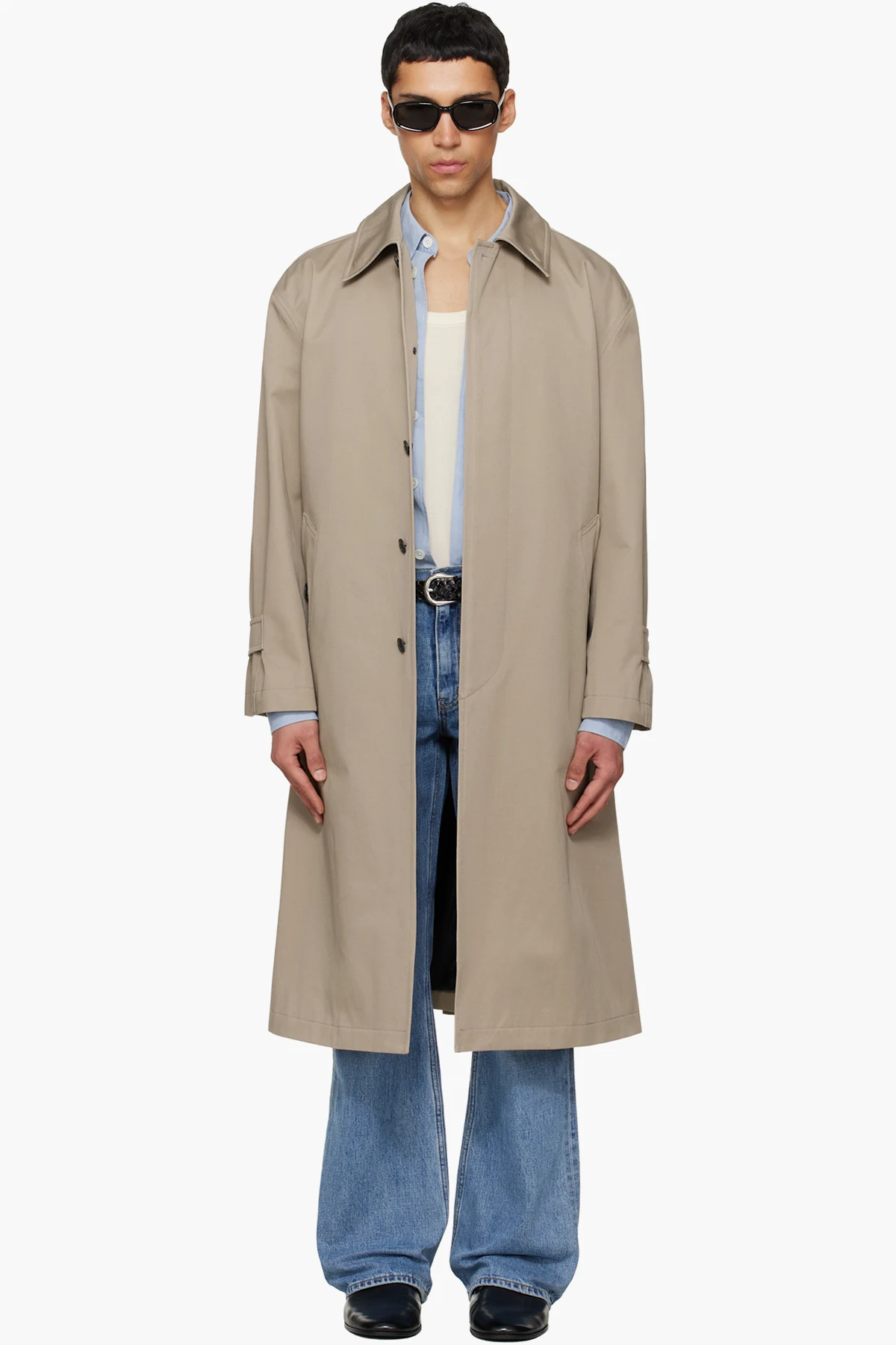 Beige Cotton Twill Single-Breasted Over Coat