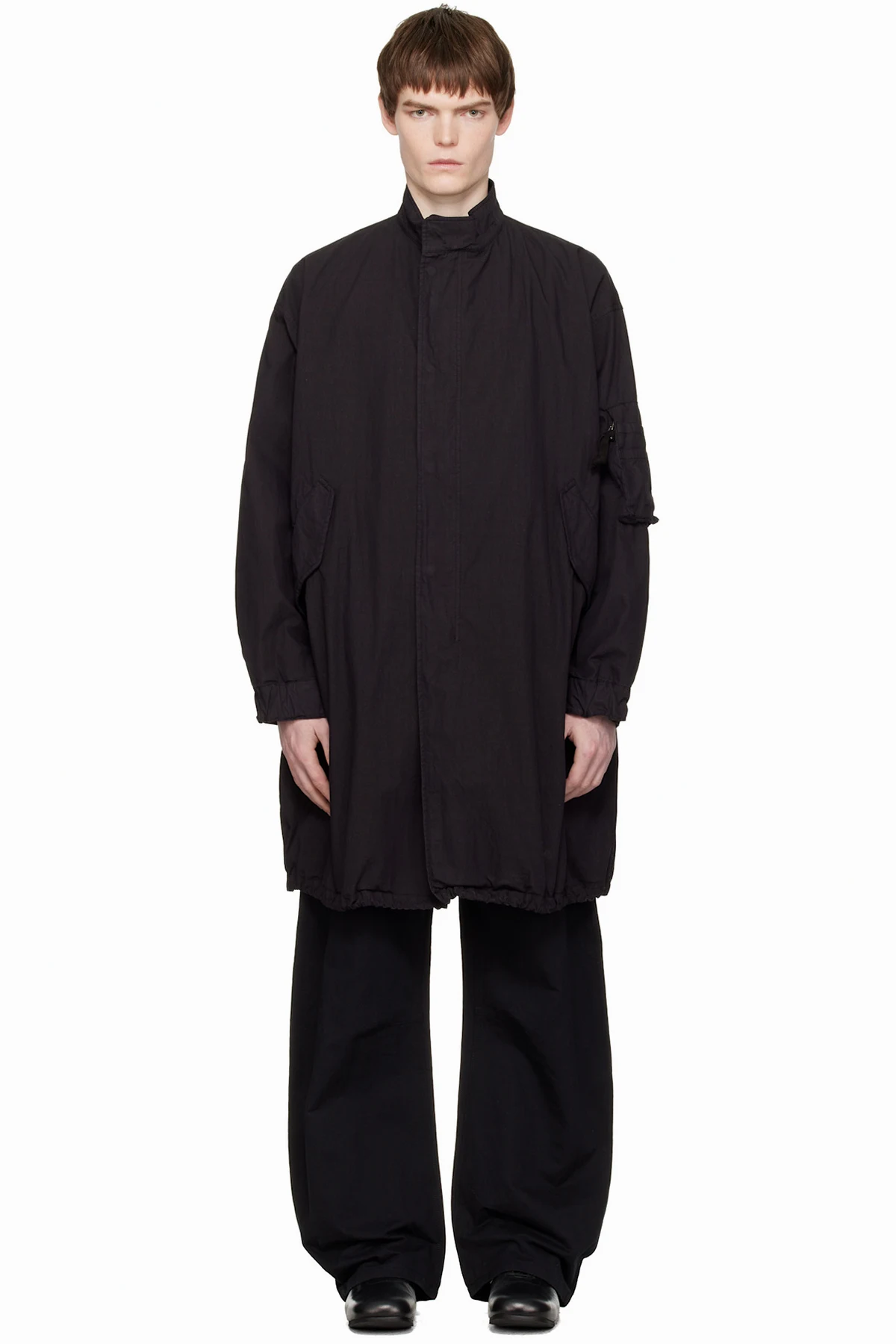 Black Garment Dyed Fishtail Parka Coat