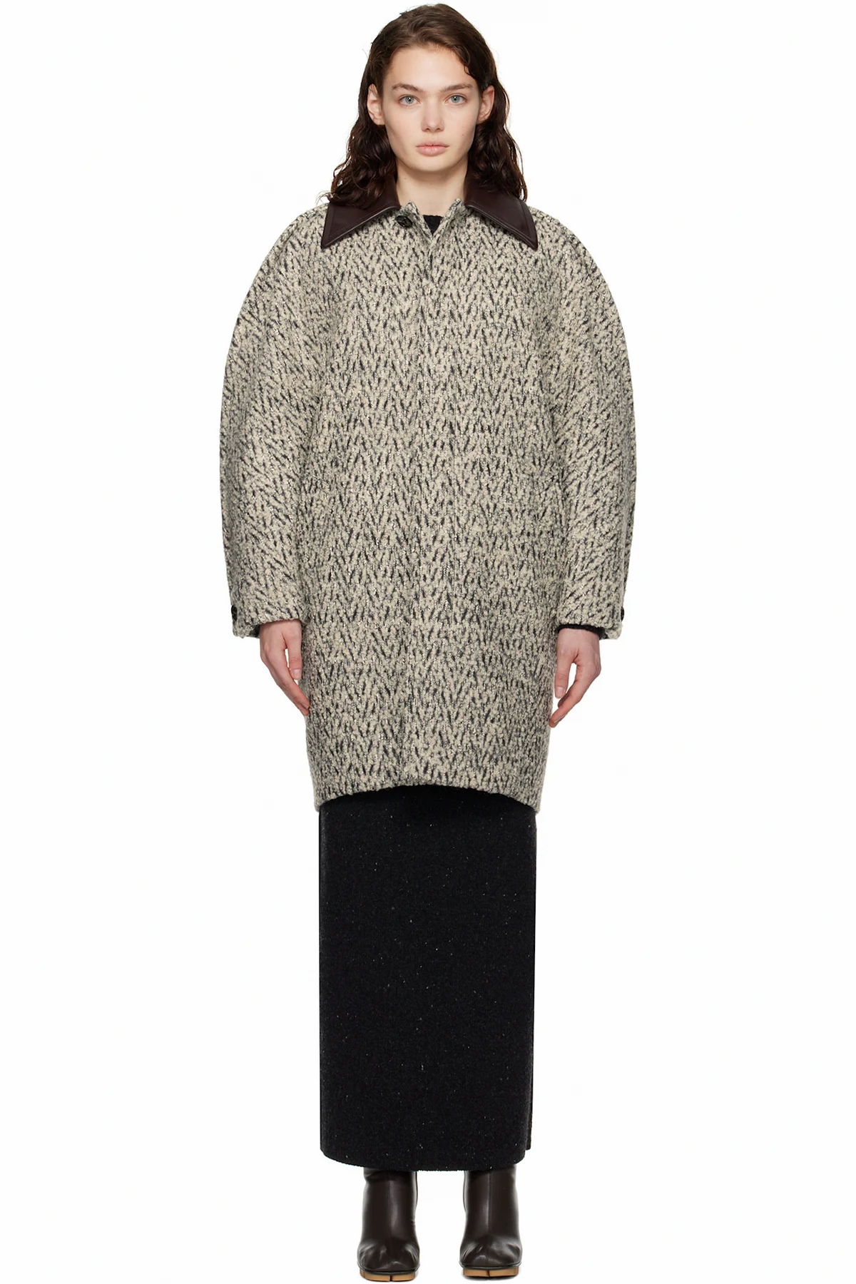 Gray Wool Boucle Chevron Coat