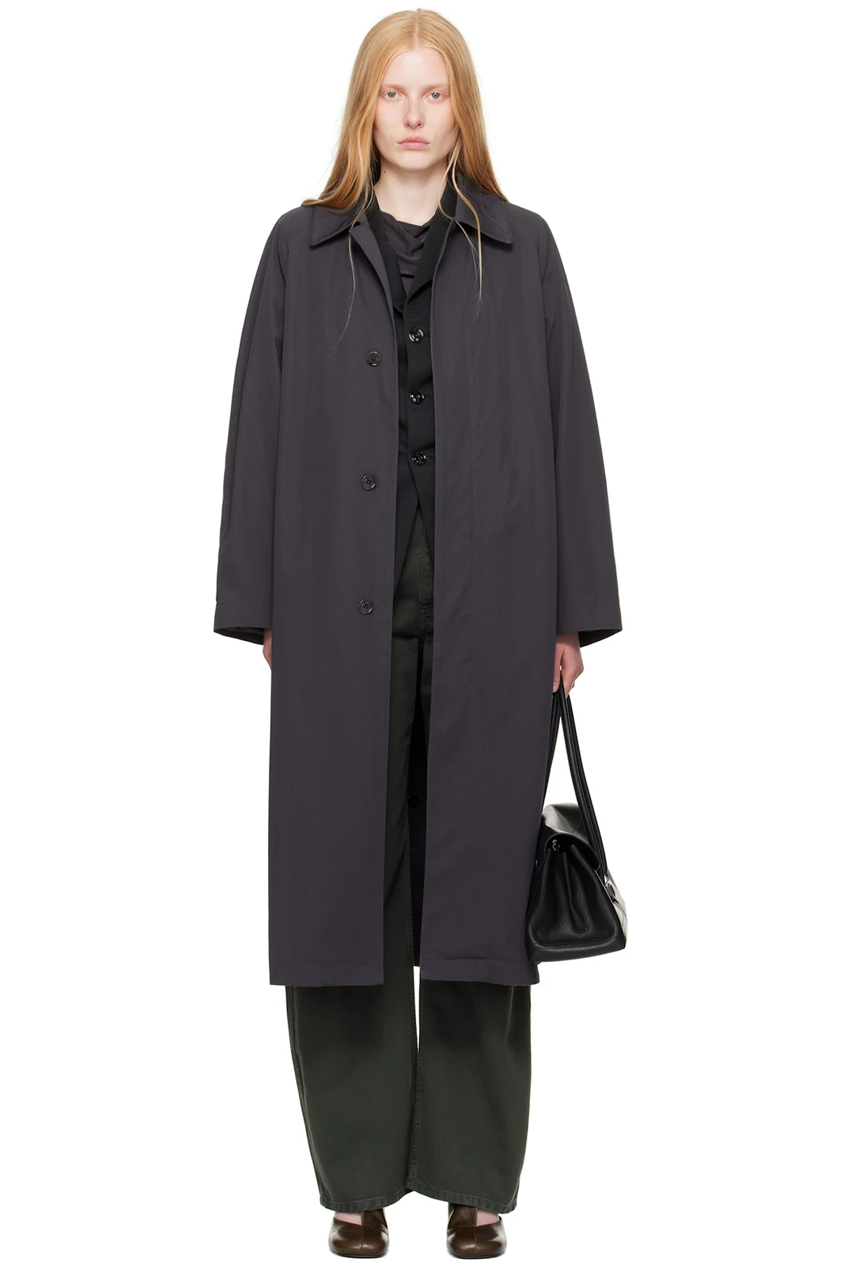 Gray Compact Cotton Twill Overcoat