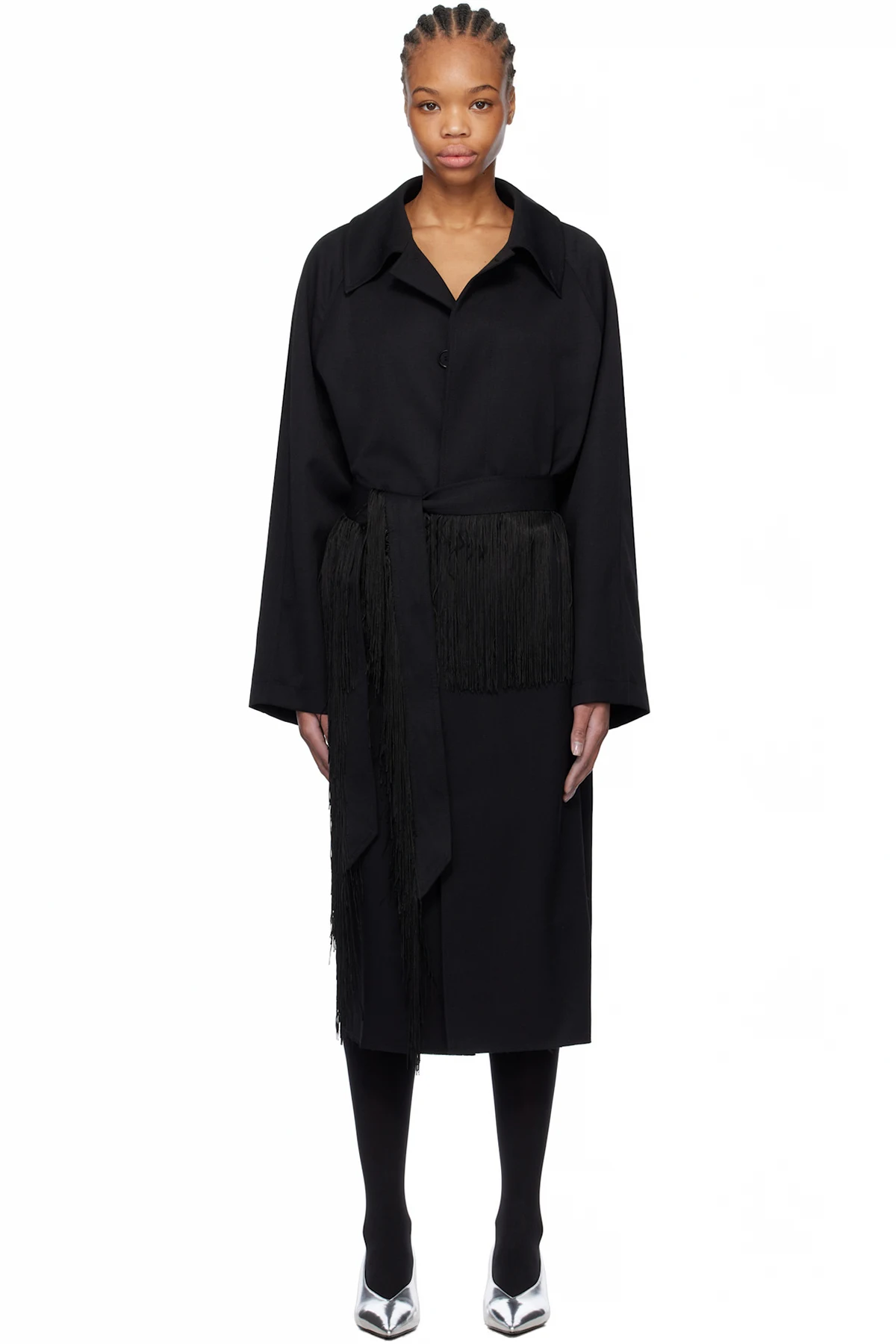 Black Wool Gabardine Trench Coat