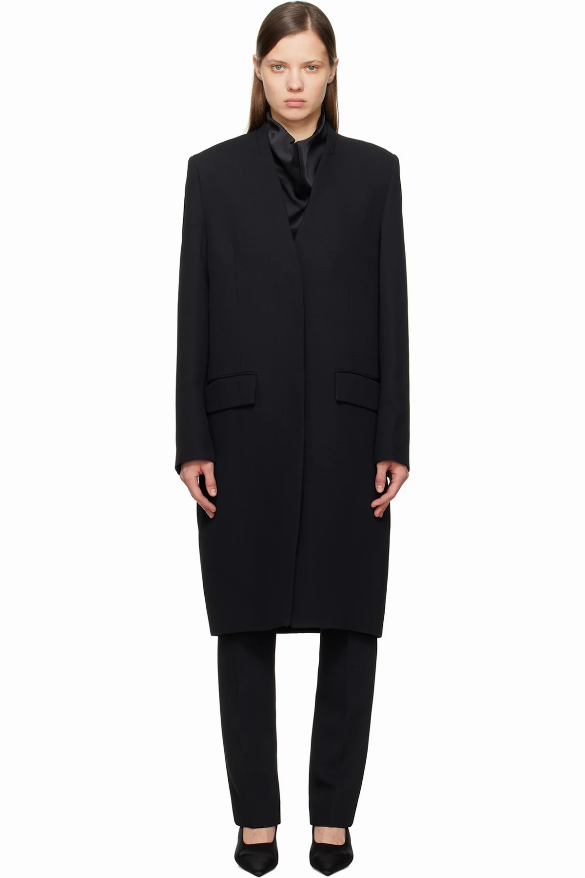 Black Deep Pleat Coat