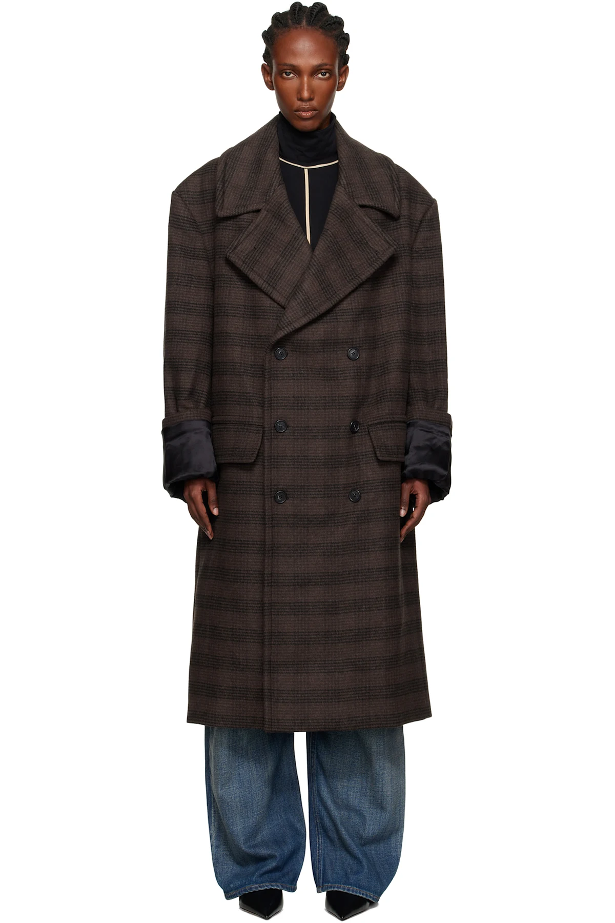 Brown & Black Checked Coat