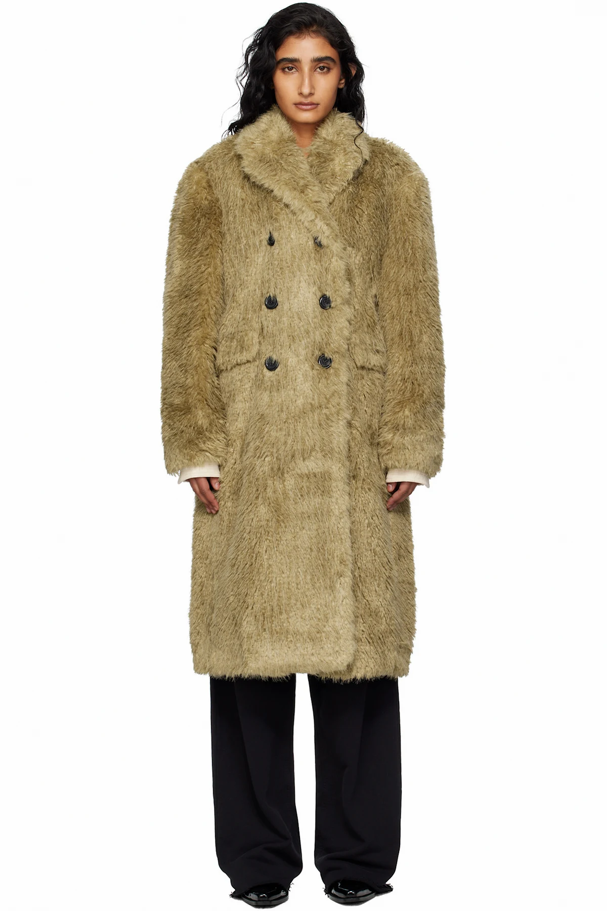 Khaki Fields Buttons Faux-Fur Coat