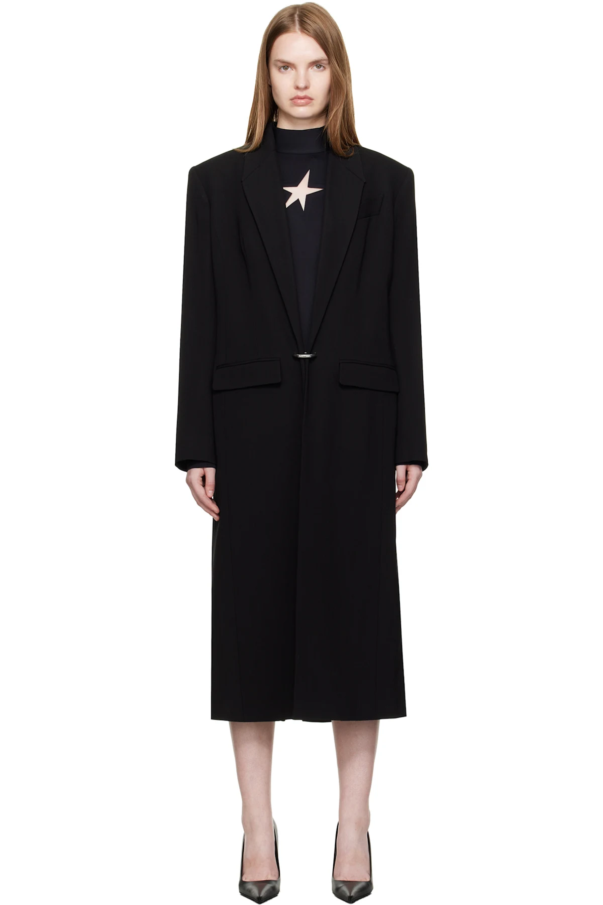 Black Pierced Tailored Coat