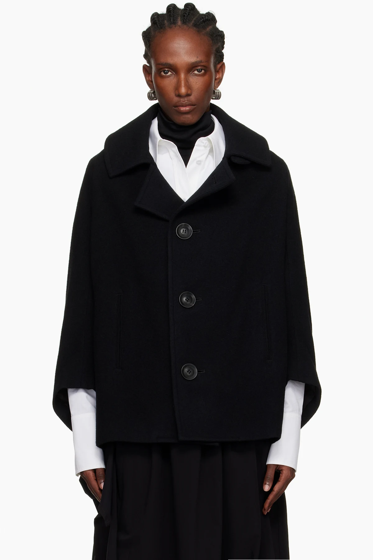 Black U-Irregular Short Sleeve Coat