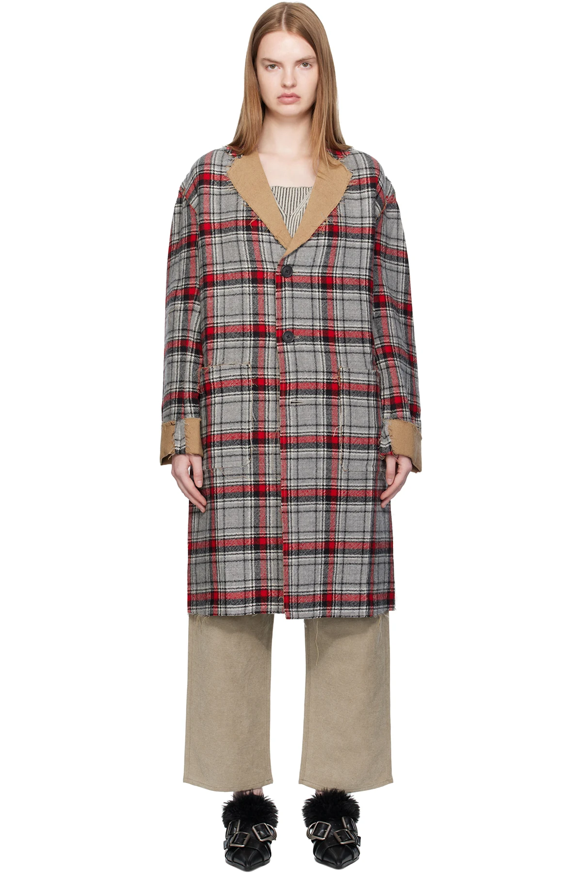 Red & Gray Raw Cut Reversible Coat