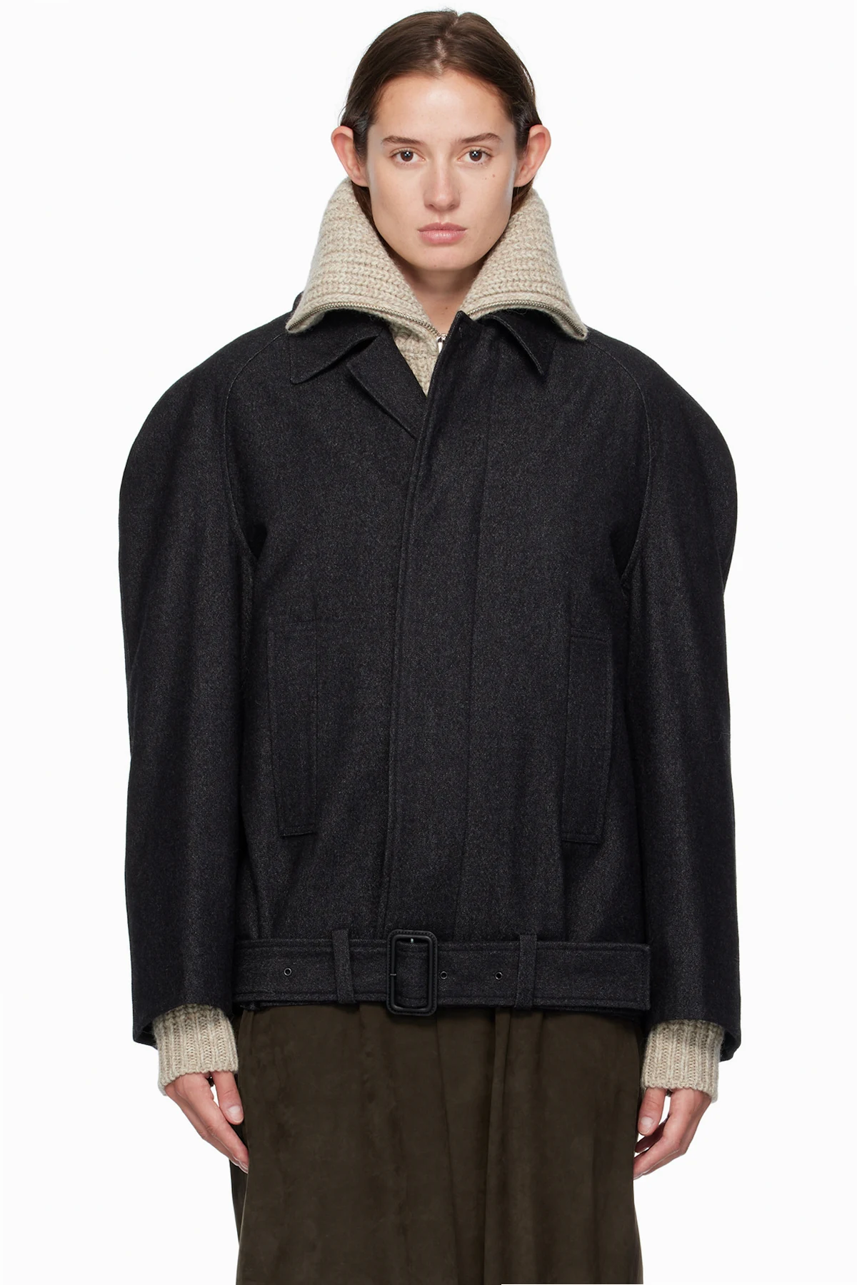 Black Raglan Sleeve Short Coat