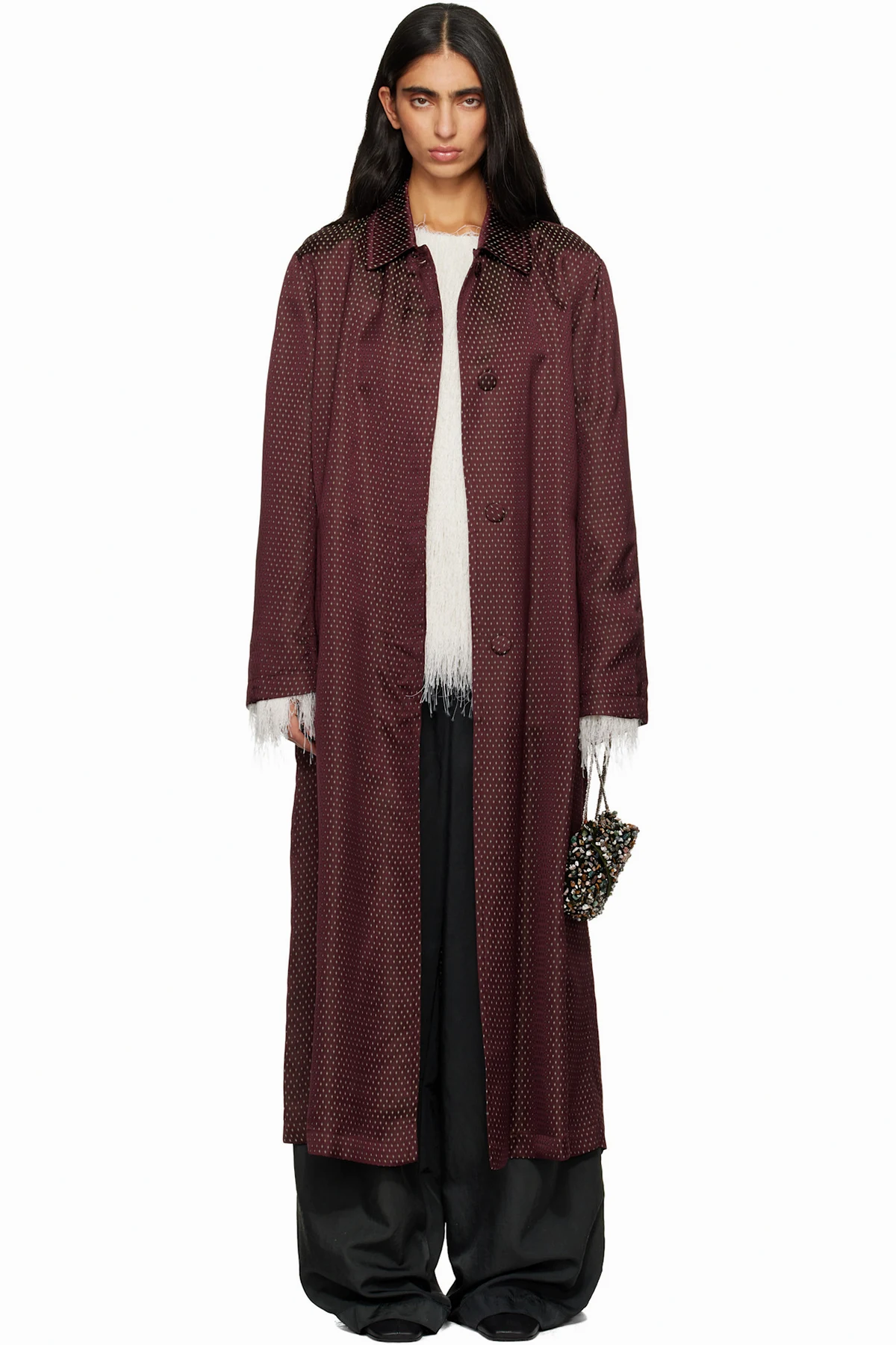 Burgundy Jacquard Mac Coat