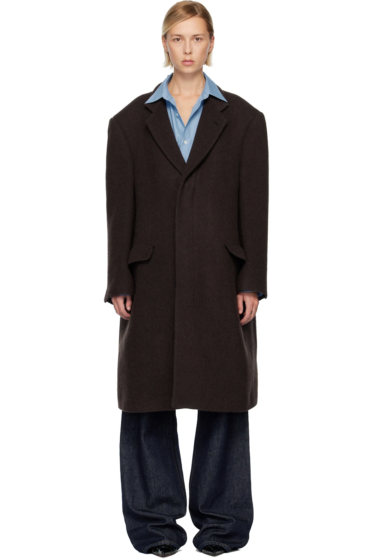 Brown Draped Panel Coat