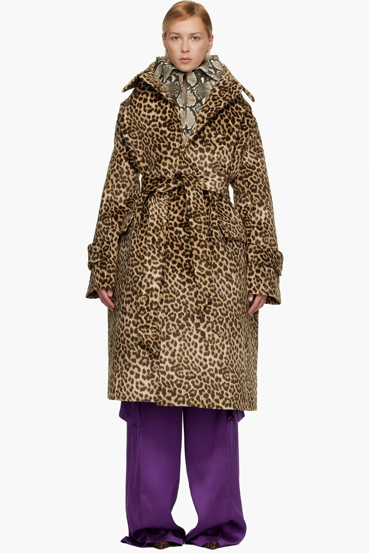 Brown Oversized Faux-Suede Trench Coat