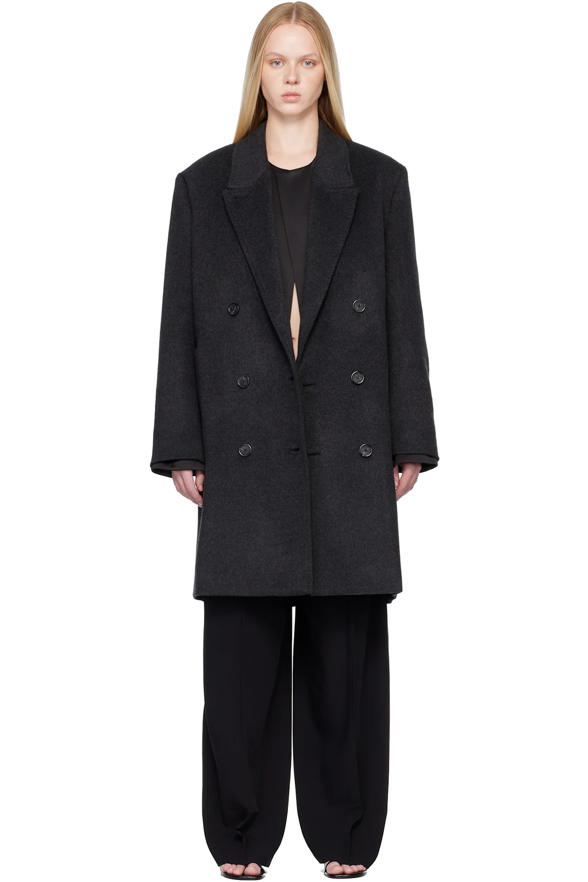 Gray Double-Breasted Cashmere Coat