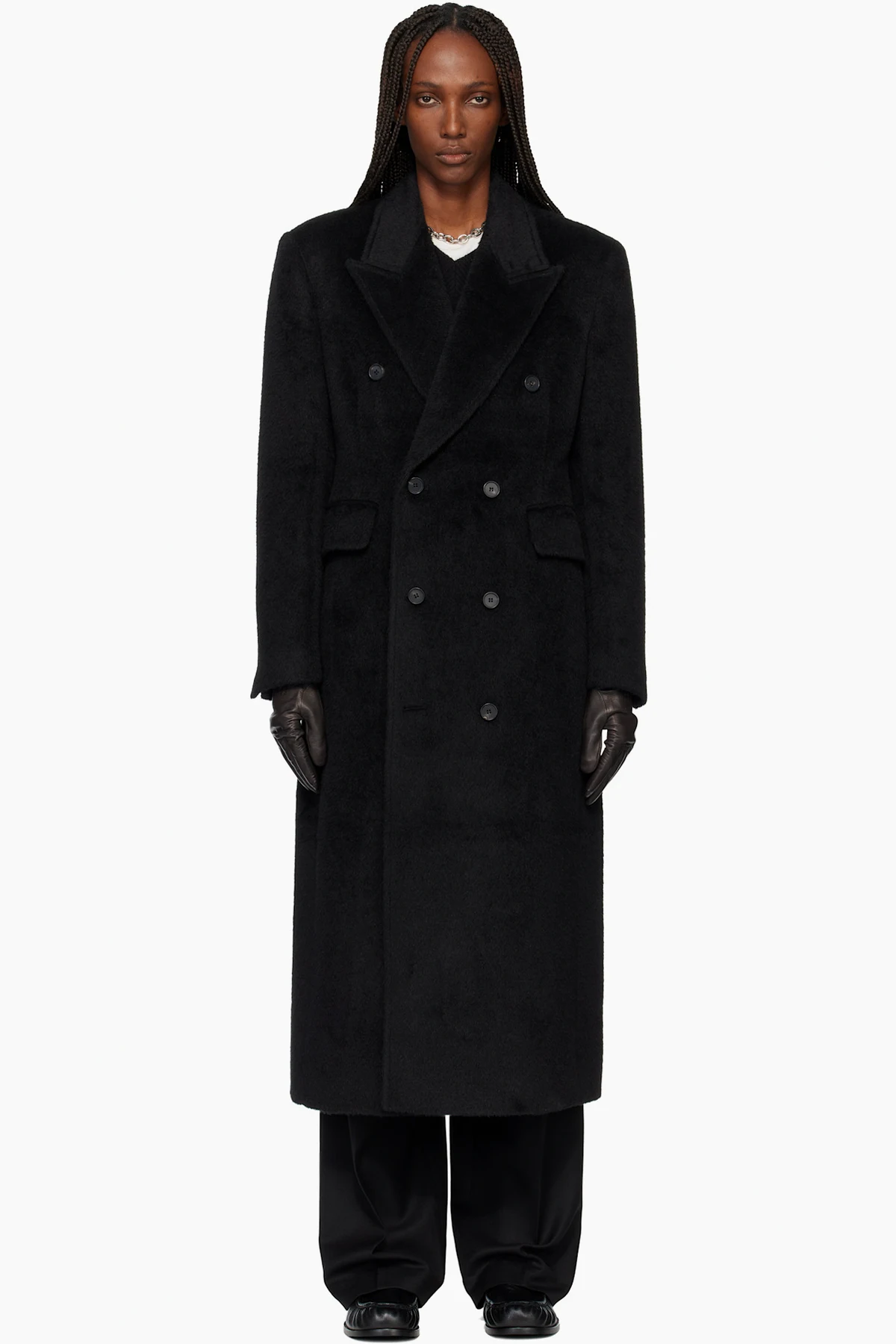 Black Wool & Alpaca Fitted Double-Breasted Maxi Coat