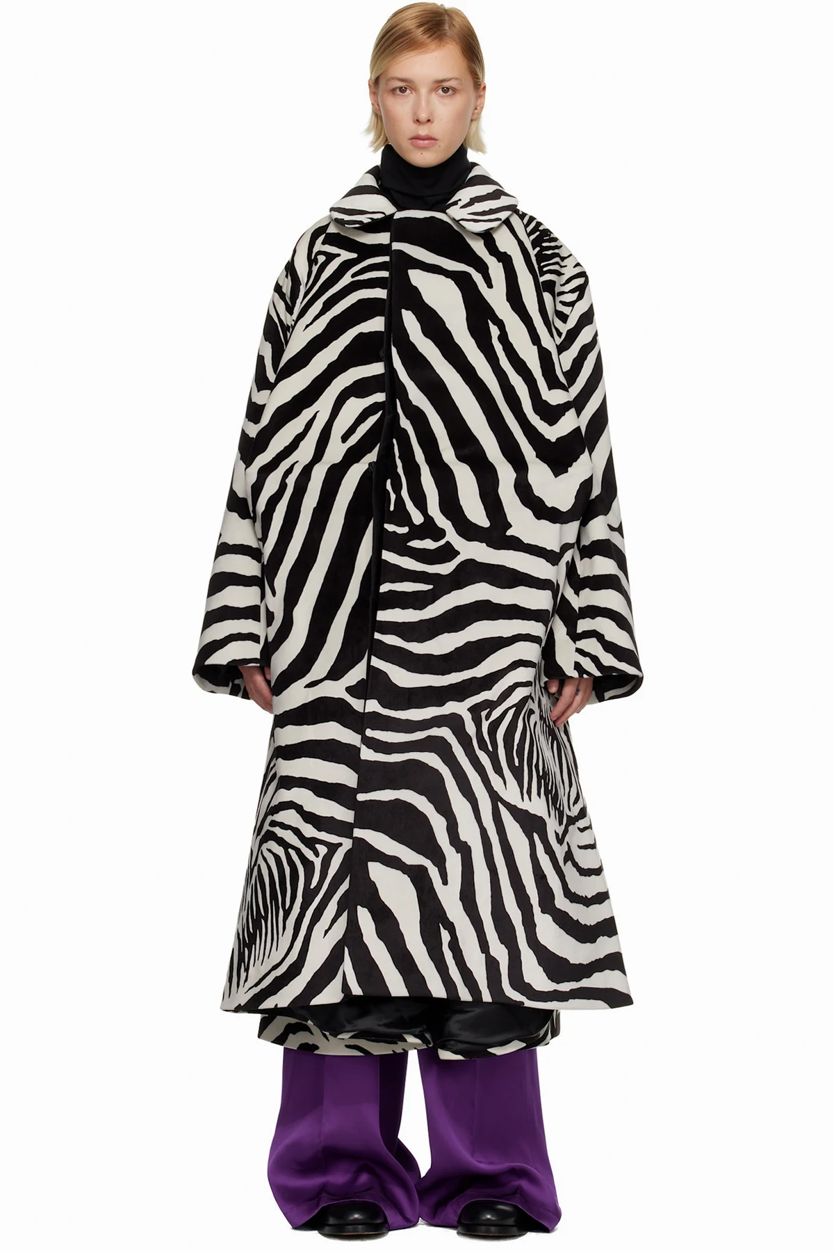 Black & White Sculptured Oversized Faux-Suede Coat