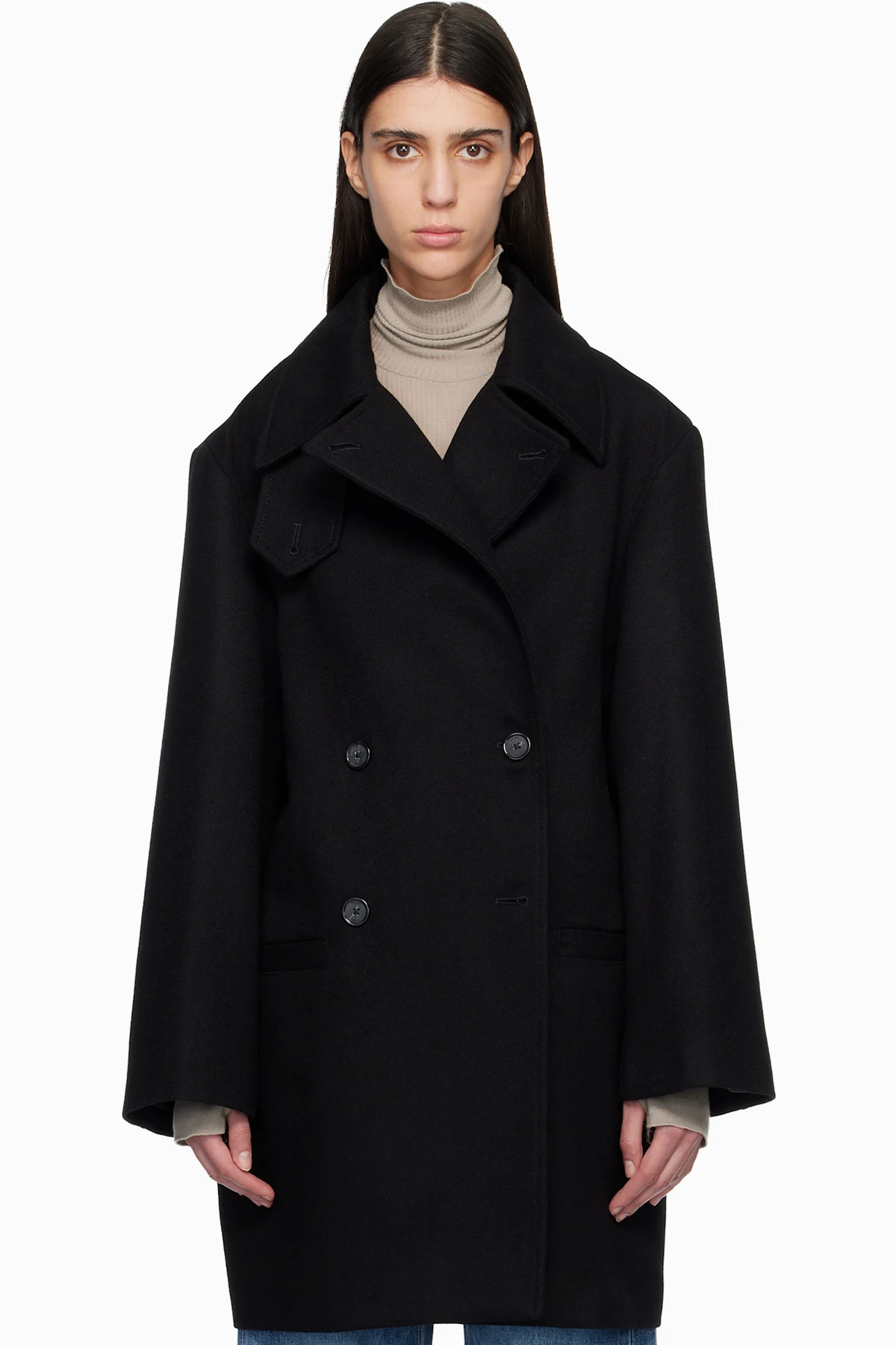 Black Broad Peacoat