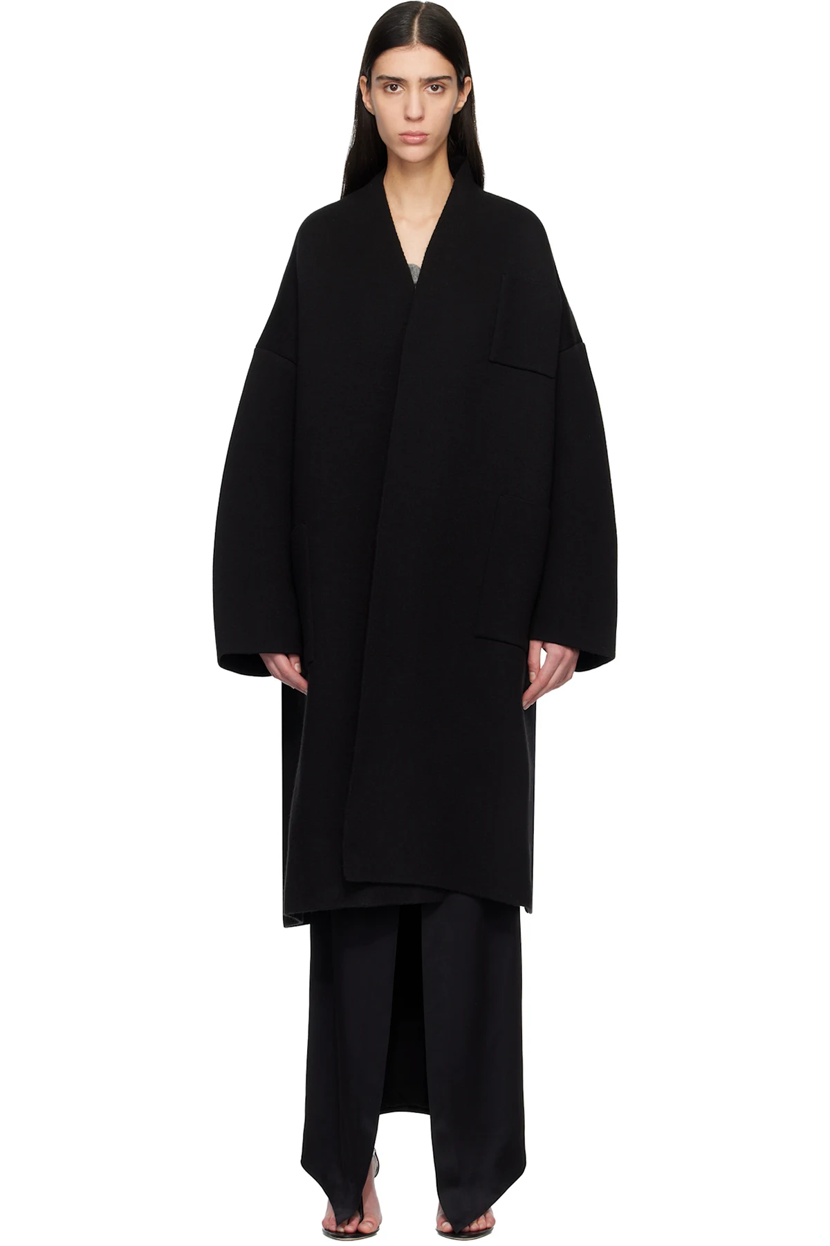 Black Sculptural Interlock Open Coat