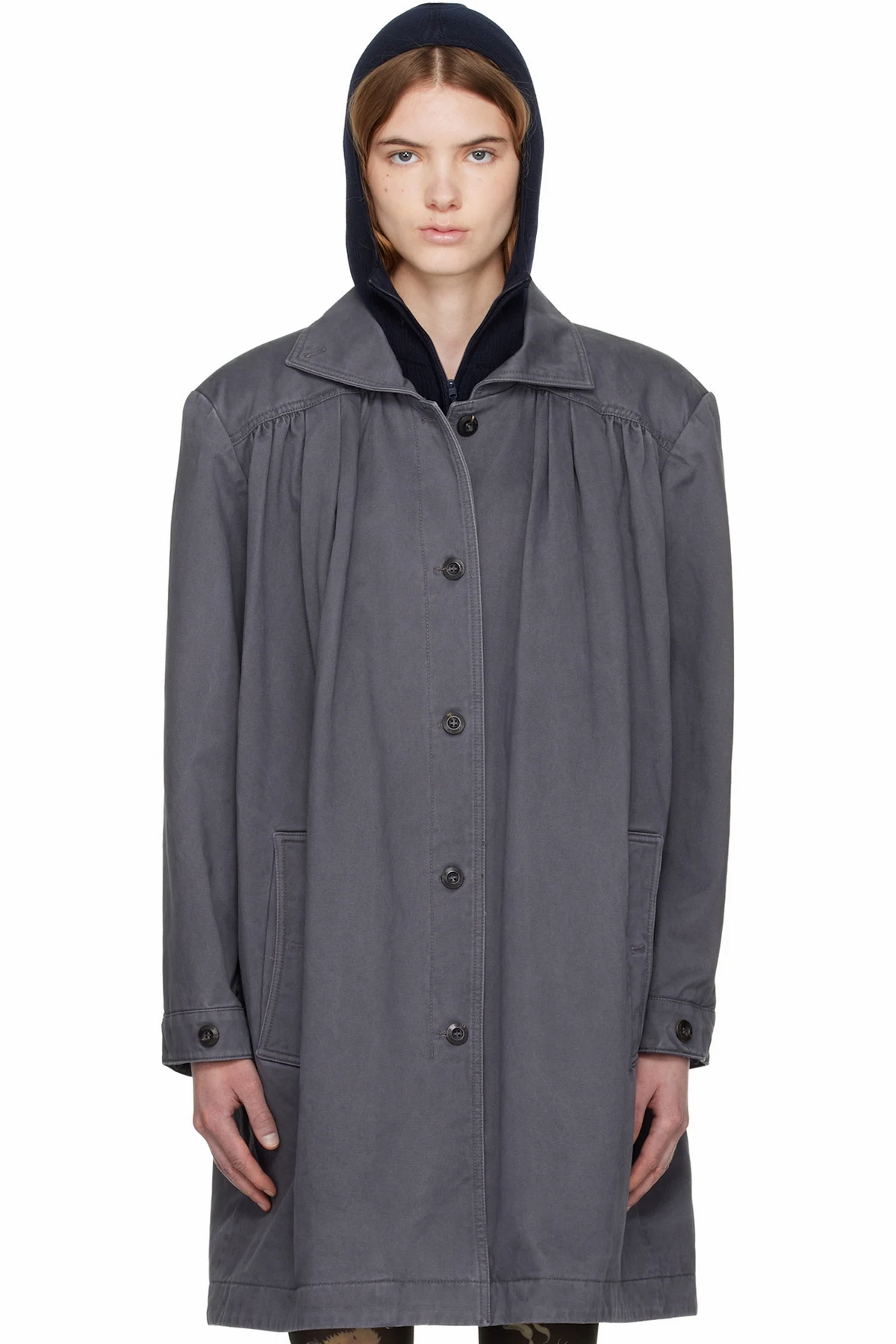 Gray Over Shirred Top Coat